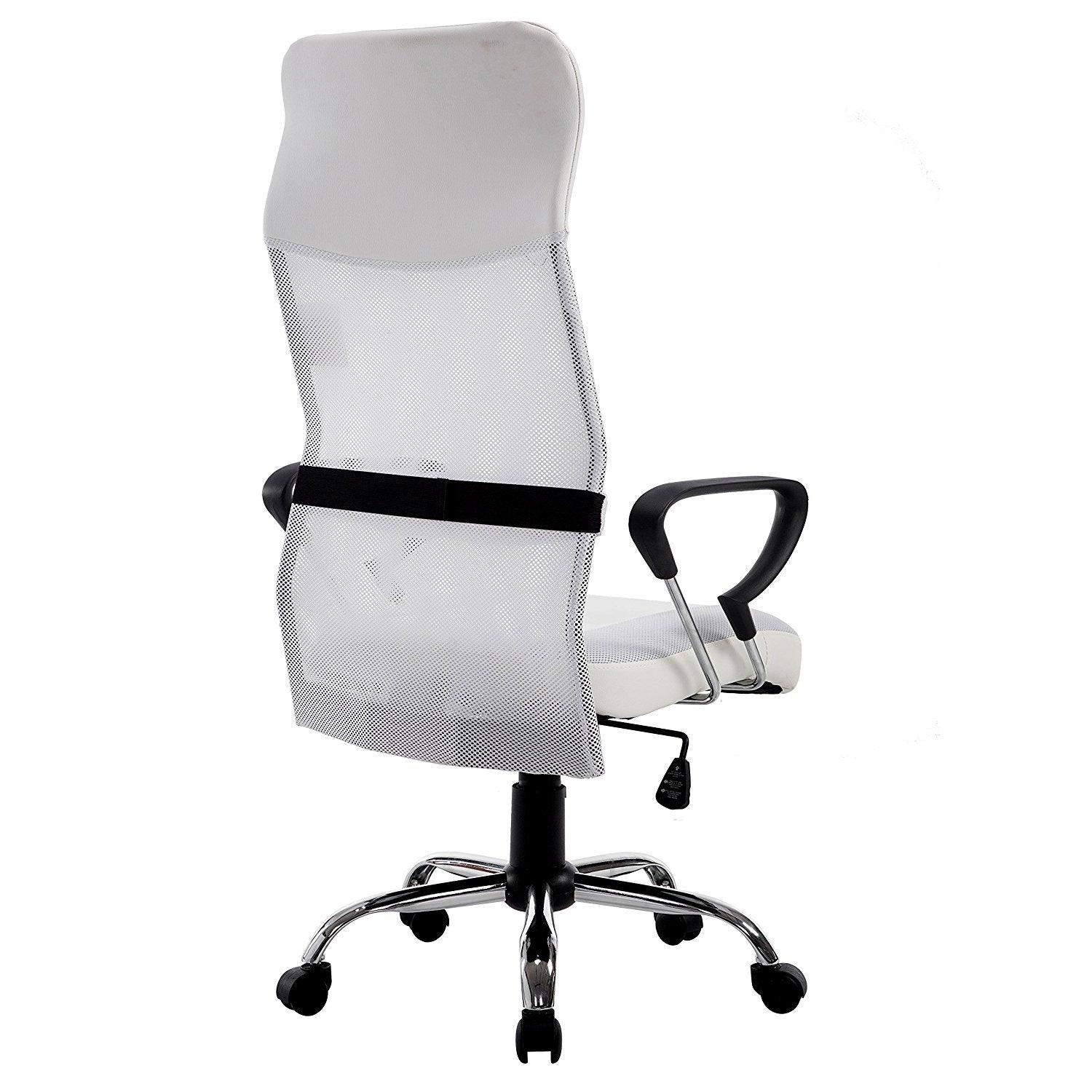 Sleek Design High Back Mesh Fabric Swivel Office Chair with Chrome Base, MO57 White