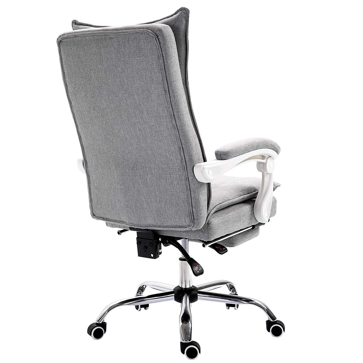 Executive Double Layer Padding Recline Office Desk Chair with Footrest, MR77 Grey Fabric