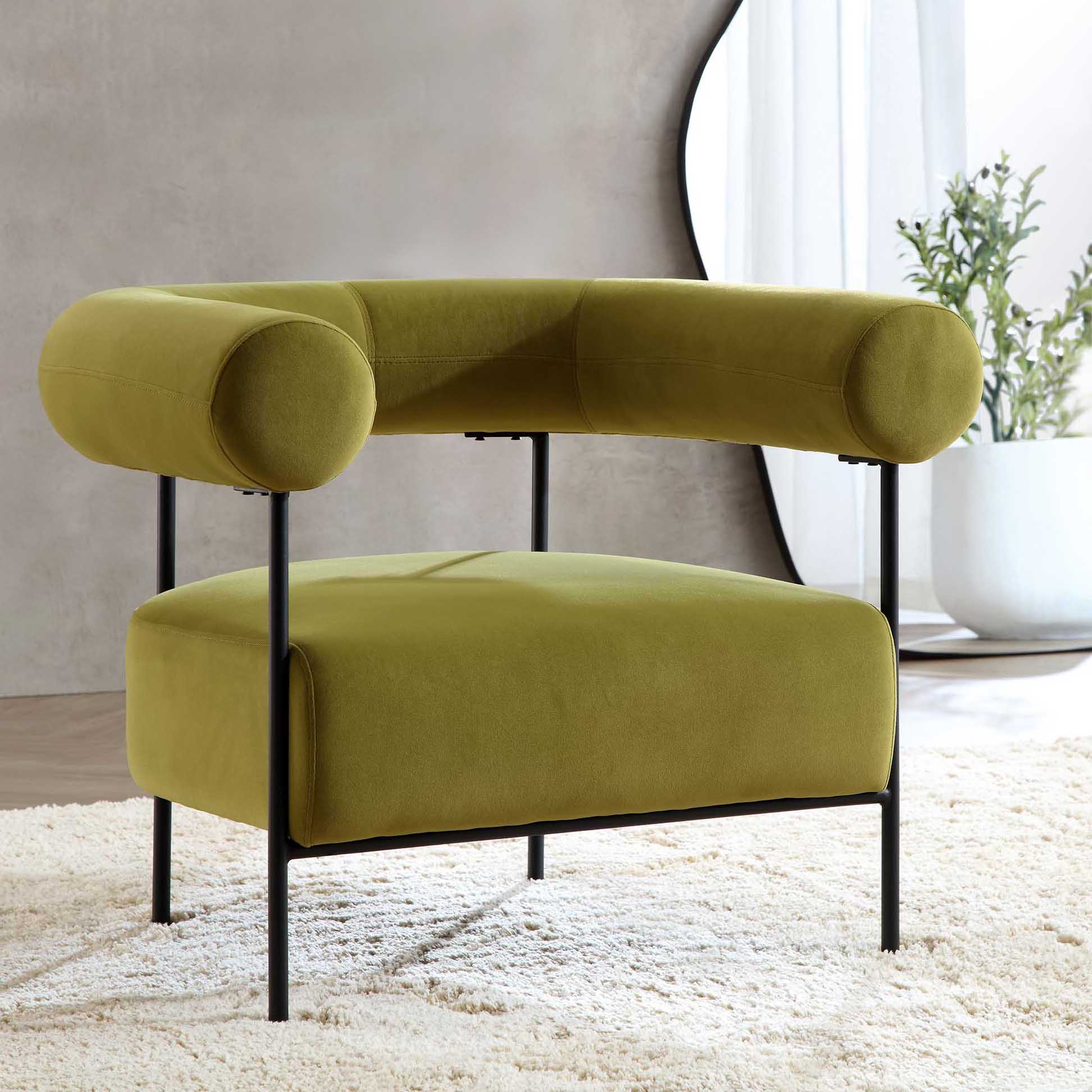 Fulbourn Olive Green Velvet Armchair