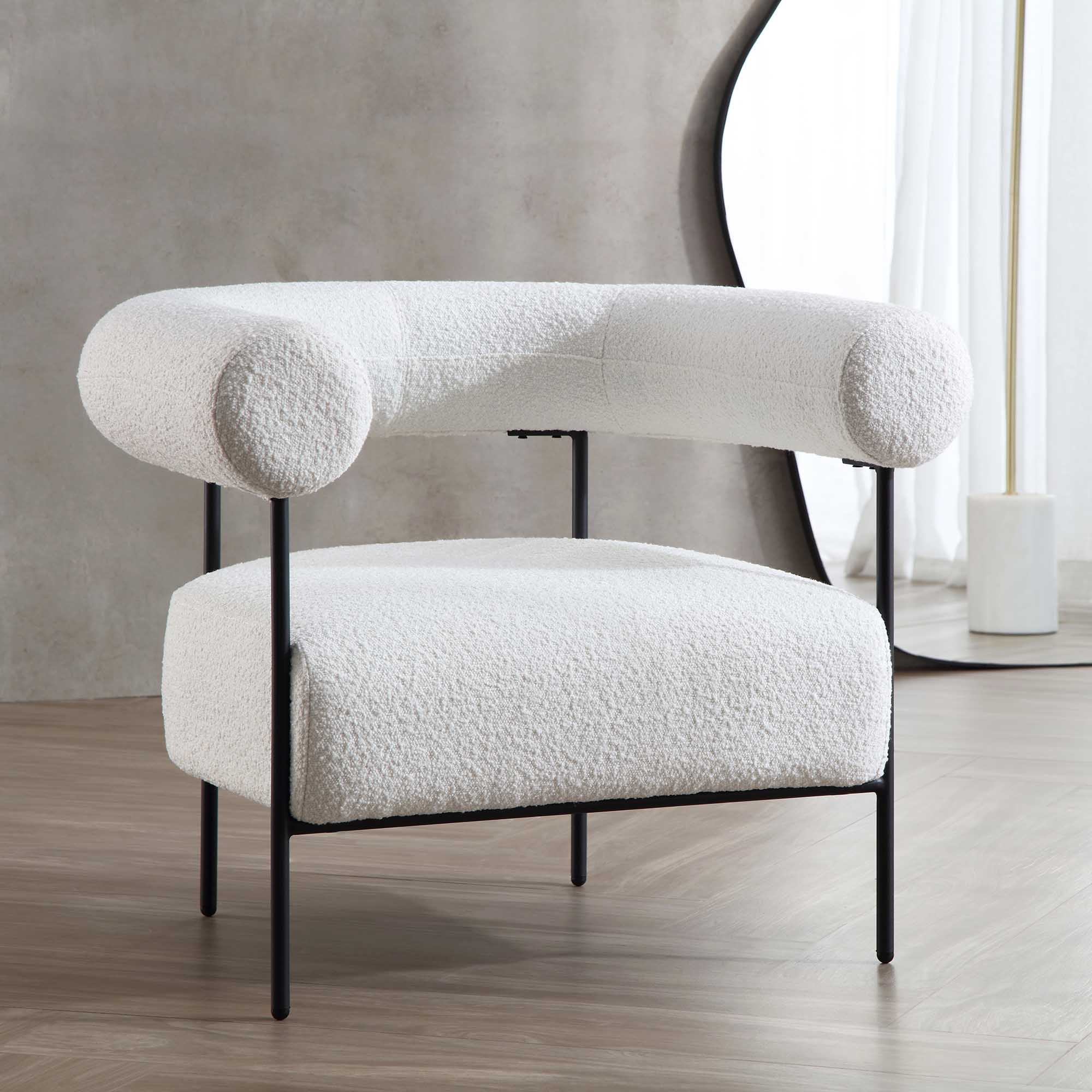 Fulbourn White Boucle Armchair