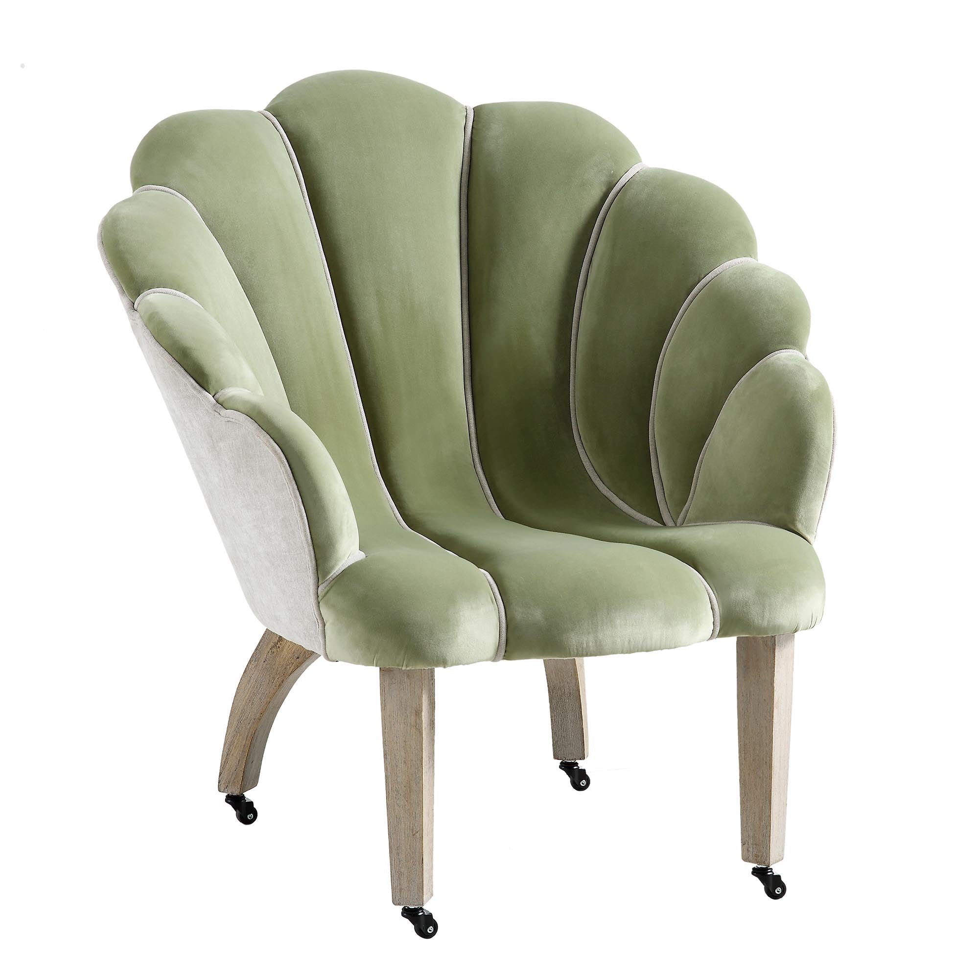 Barnard Scalloped Clam Chair, Lichen Velvet