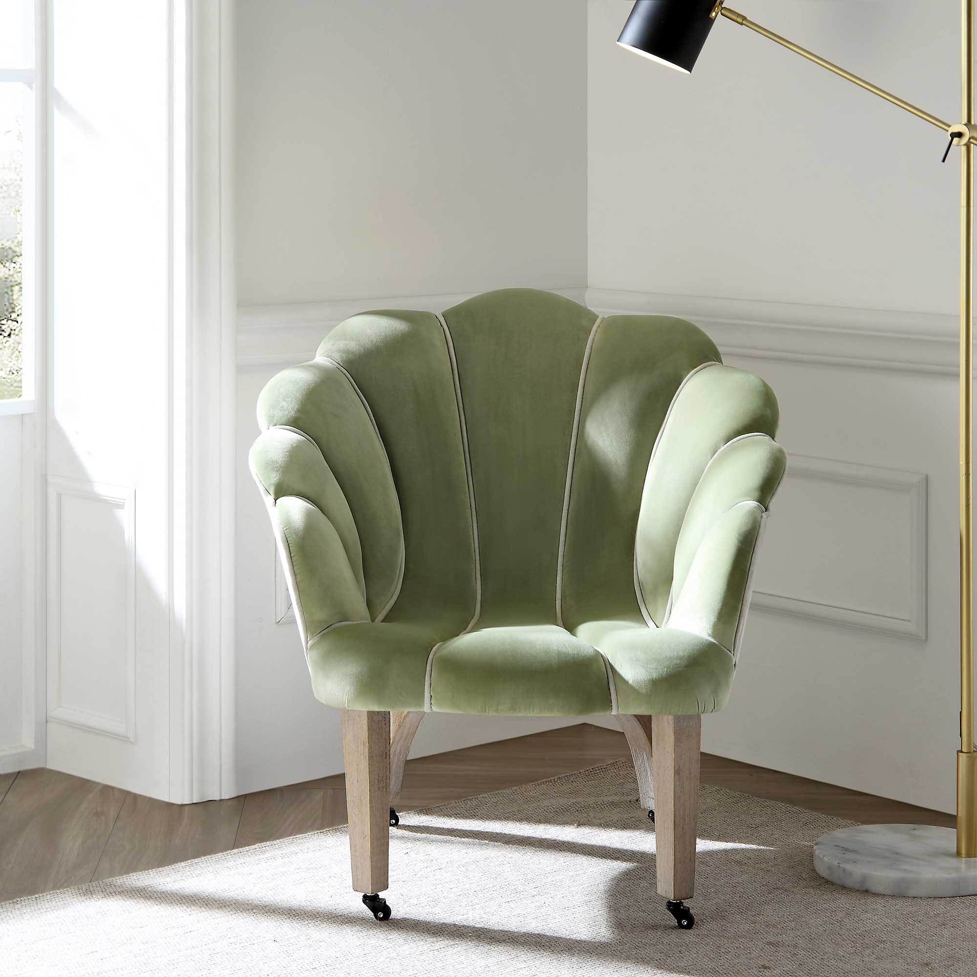 Barnard Scalloped Clam Chair, Lichen Velvet