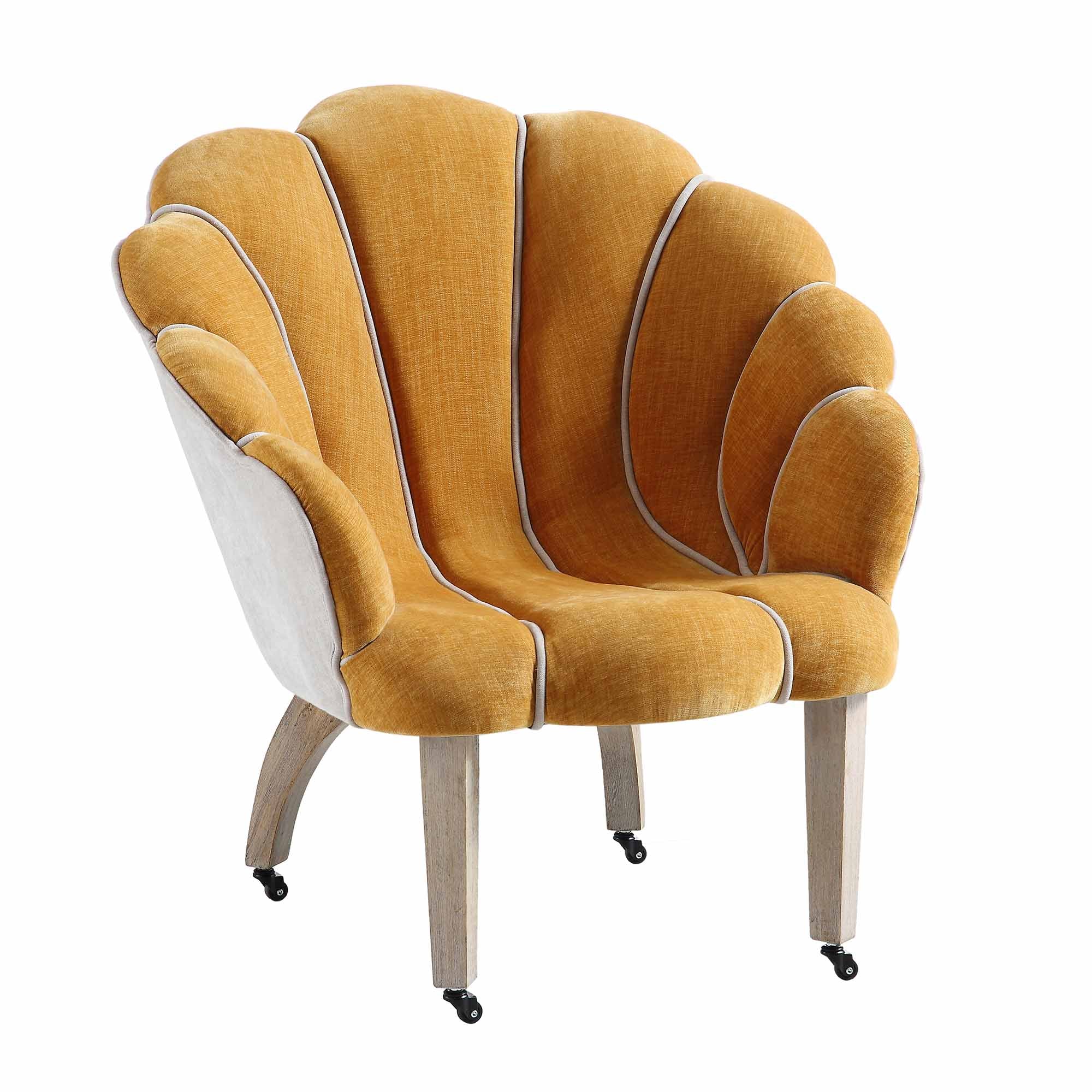 Barnard Scalloped Clam Chair, Mustard Chenille