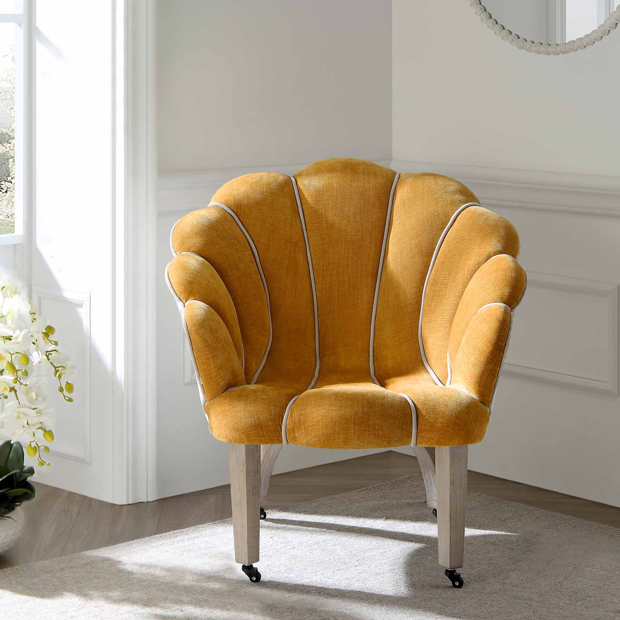 Barnard Scalloped Clam Chair, Mustard Chenille