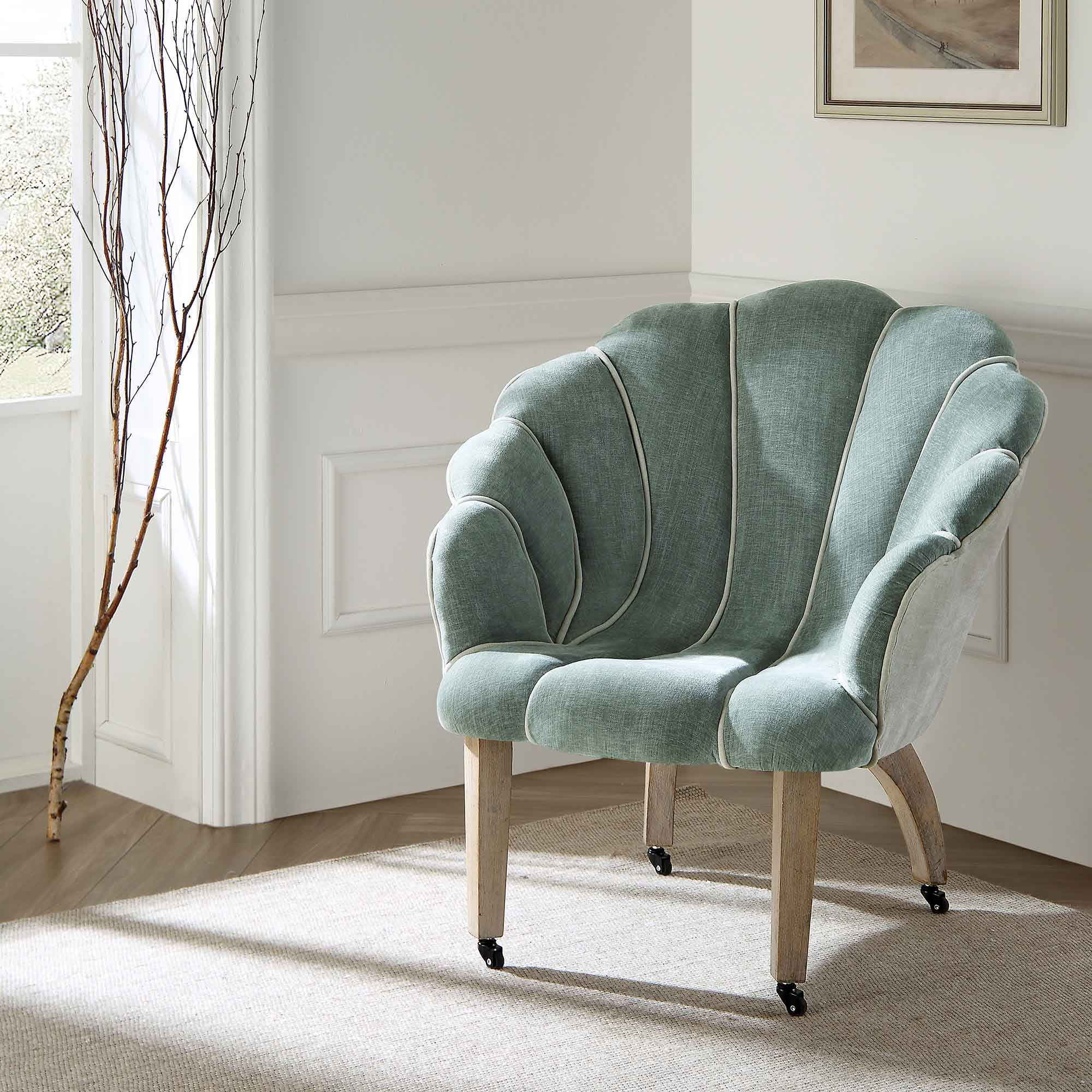 Barnard Scalloped Clam Chair, Sage Green Chenille