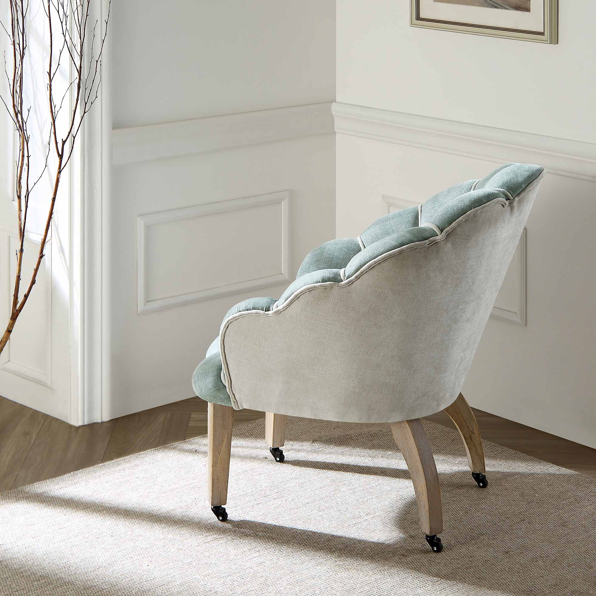 Barnard Scalloped Clam Chair, Sage Green Chenille