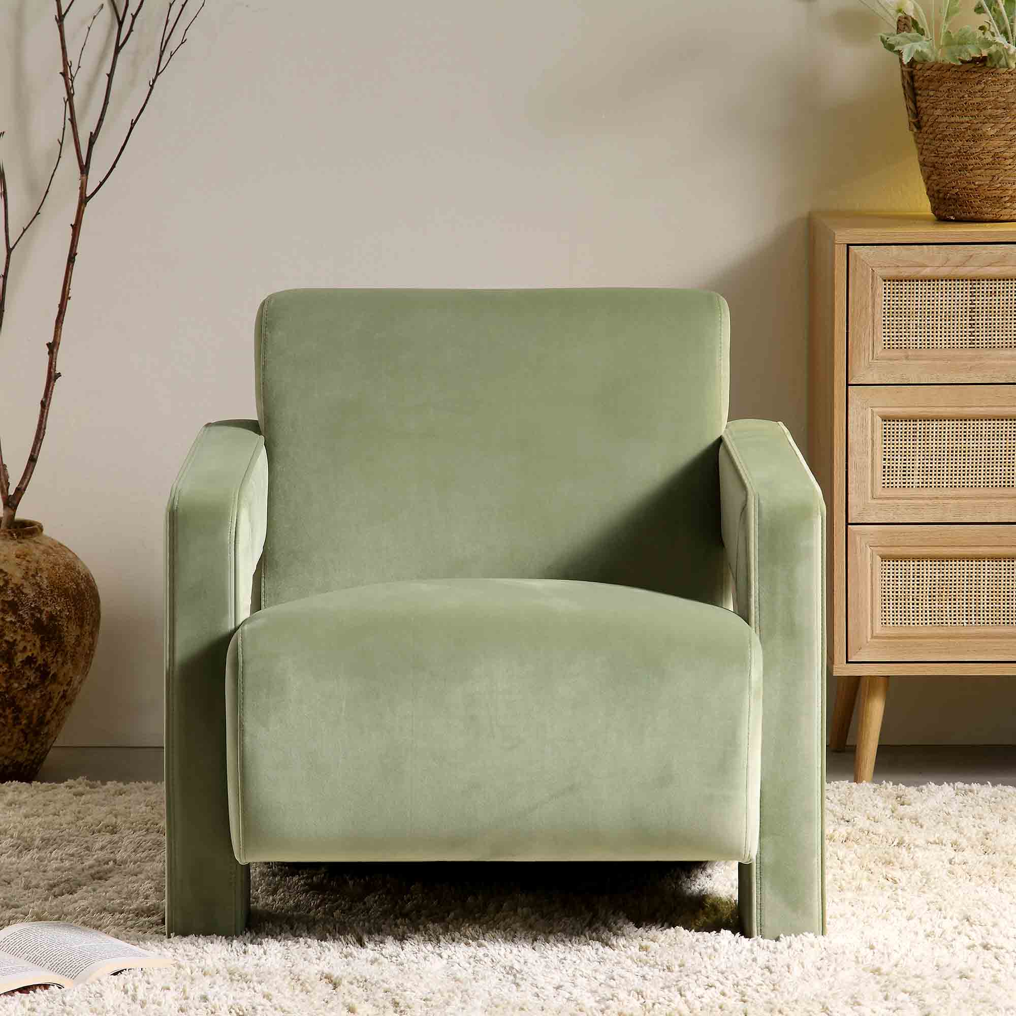 Brompton Sculptural Armchair, Lichen Velvet