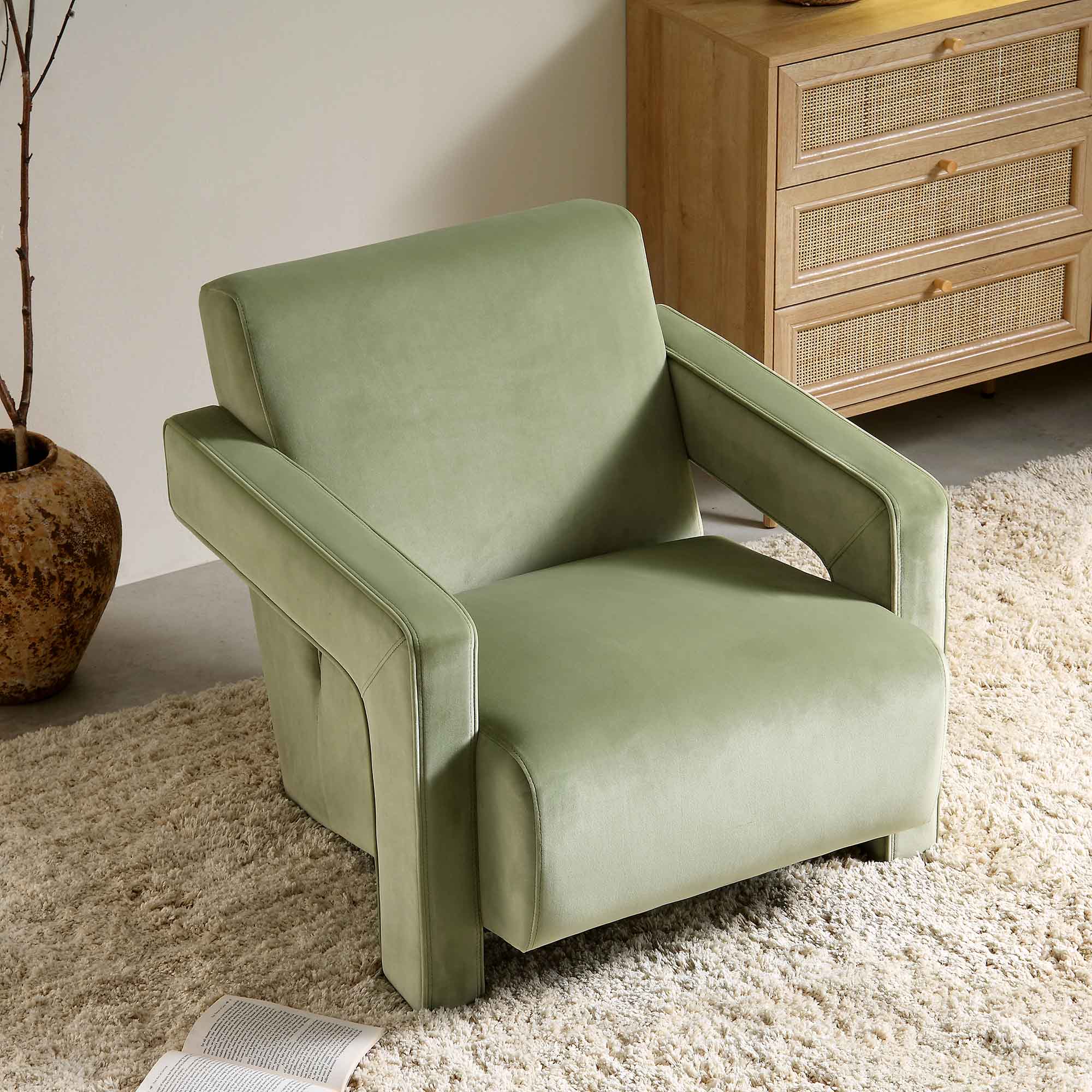 Brompton Sculptural Armchair, Lichen Velvet