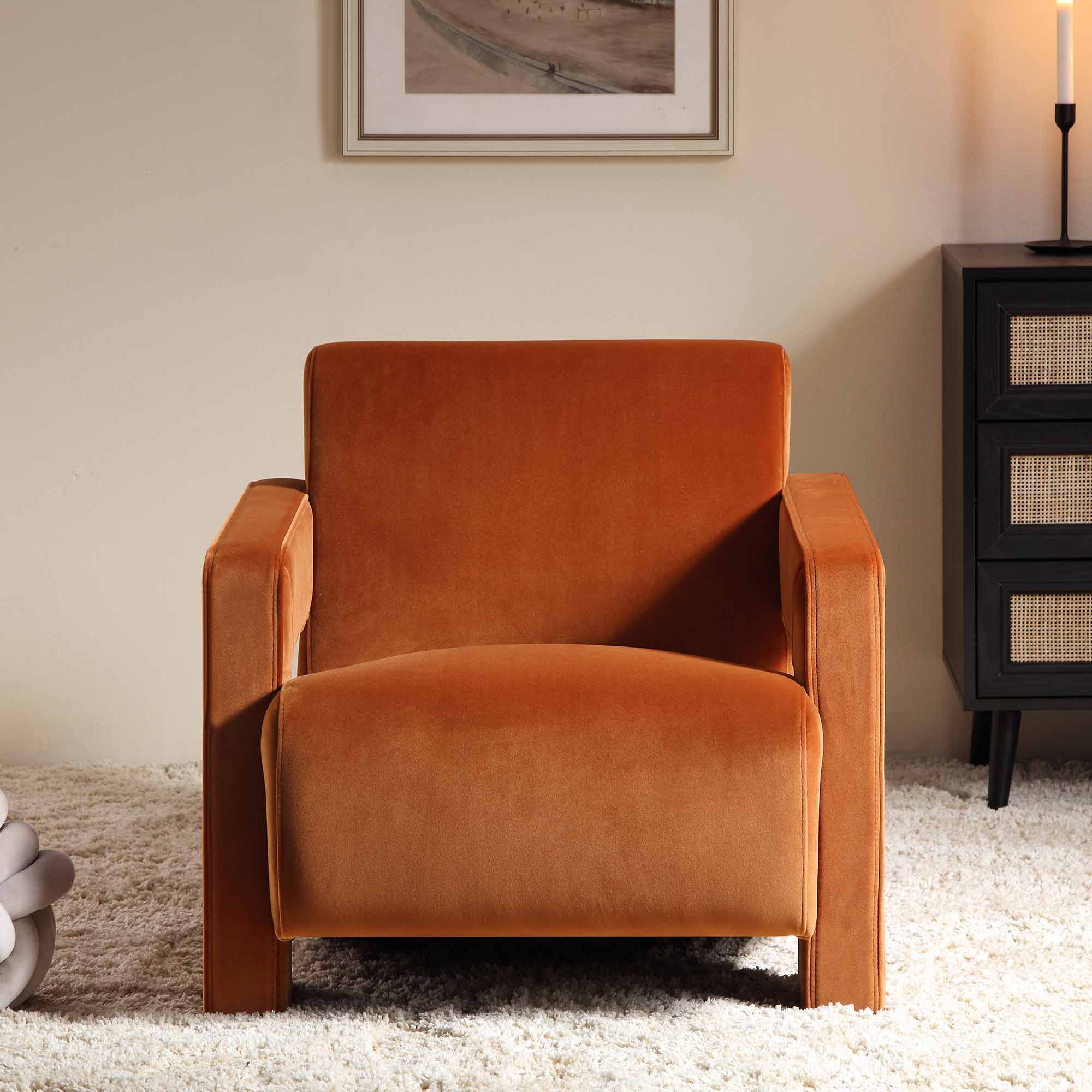 Brompton Sculptural Armchair, Rust Velvet