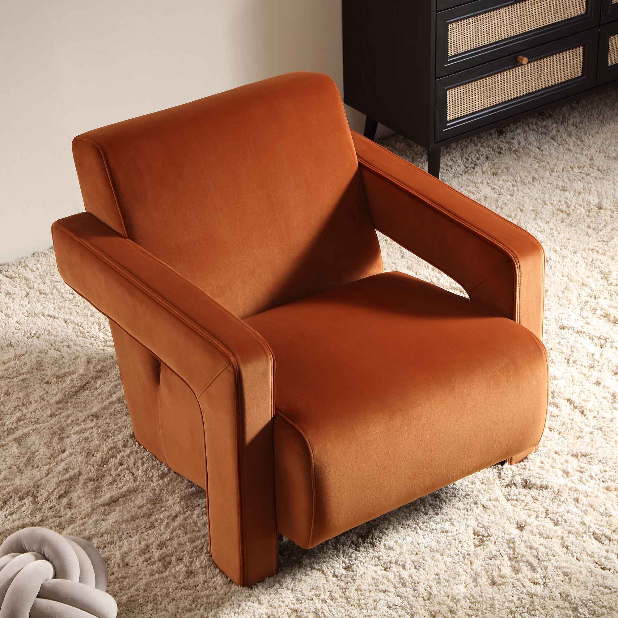 Brompton Sculptural Armchair, Rust Velvet