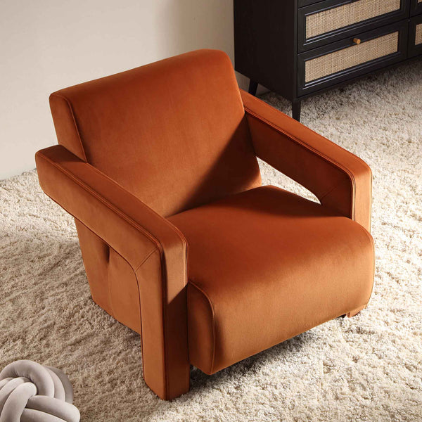 Brompton Sculptural Armchair, Rust Velvet