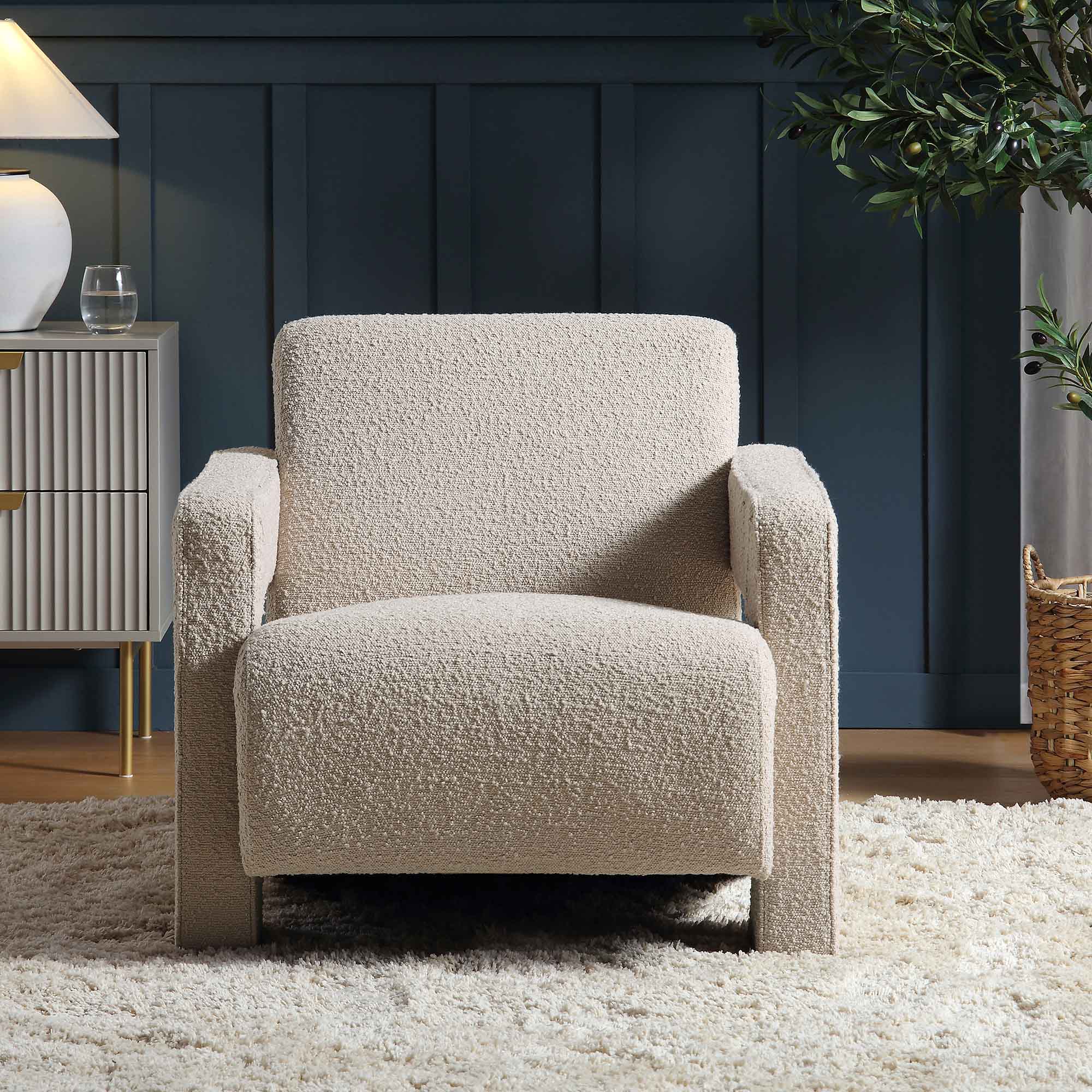 Brompton Sculptural Armchair, Taupe Boucle