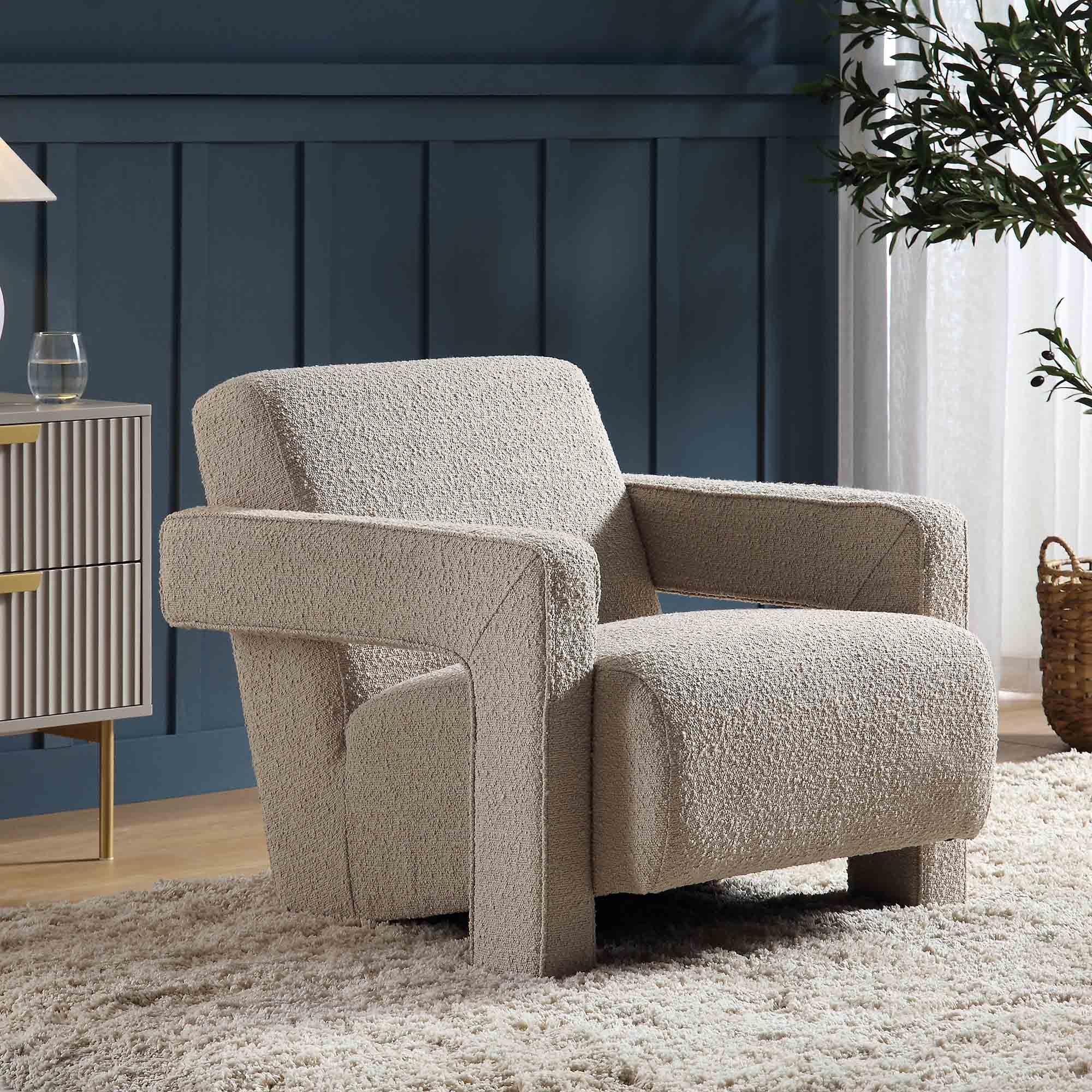 Brompton Sculptural Armchair, Taupe Boucle