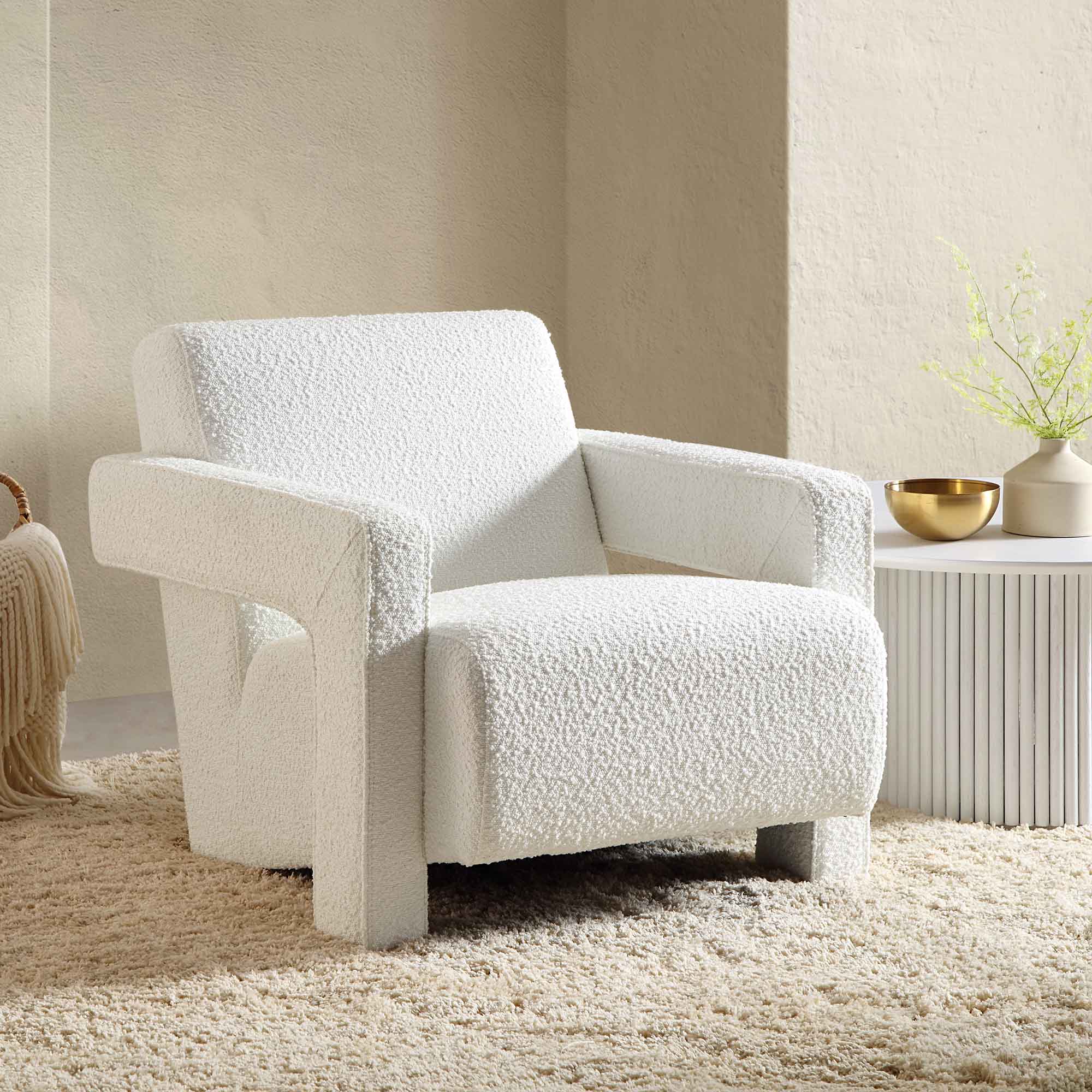 Brompton Sculptural Armchair, White Boucle