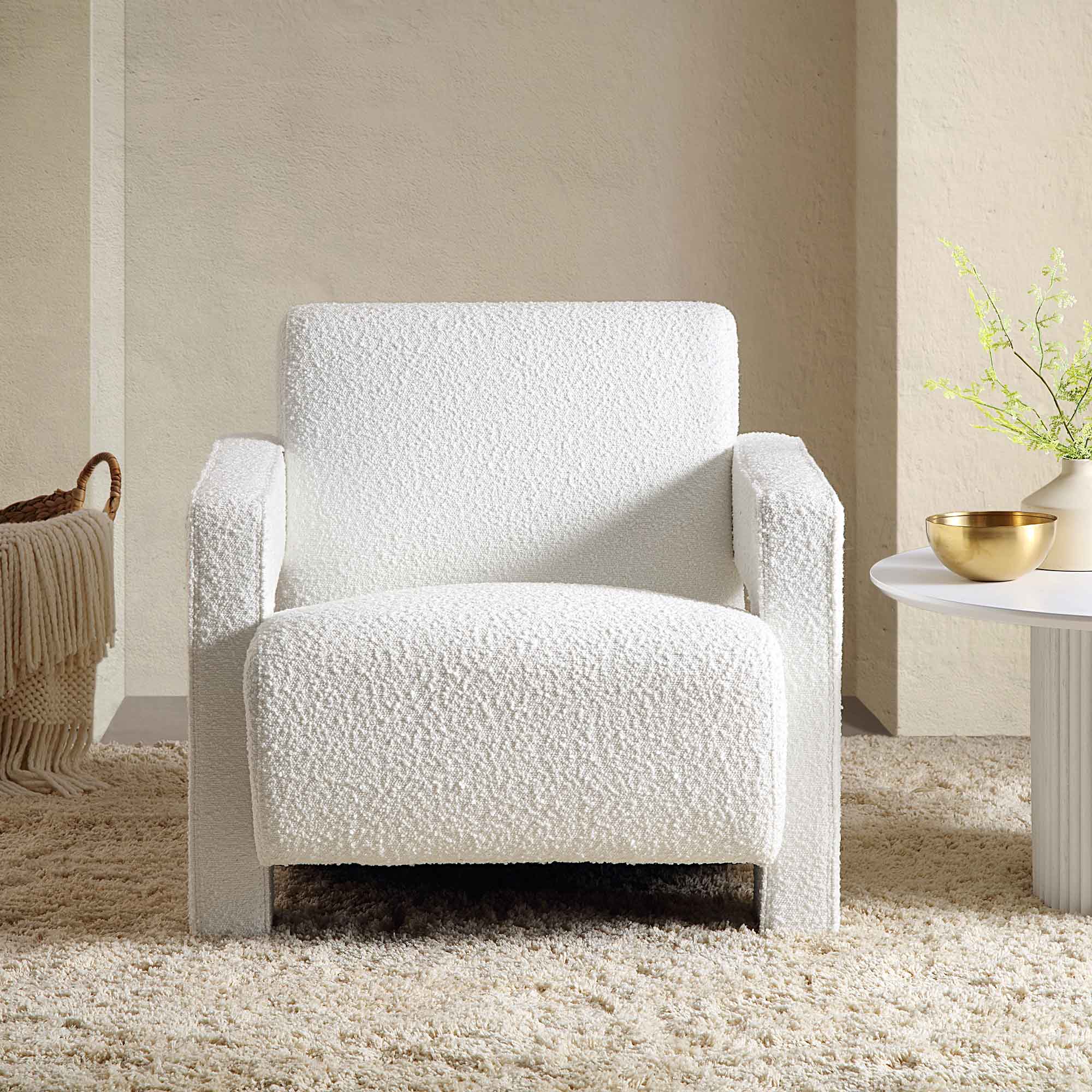 Brompton Sculptural Armchair, White Boucle