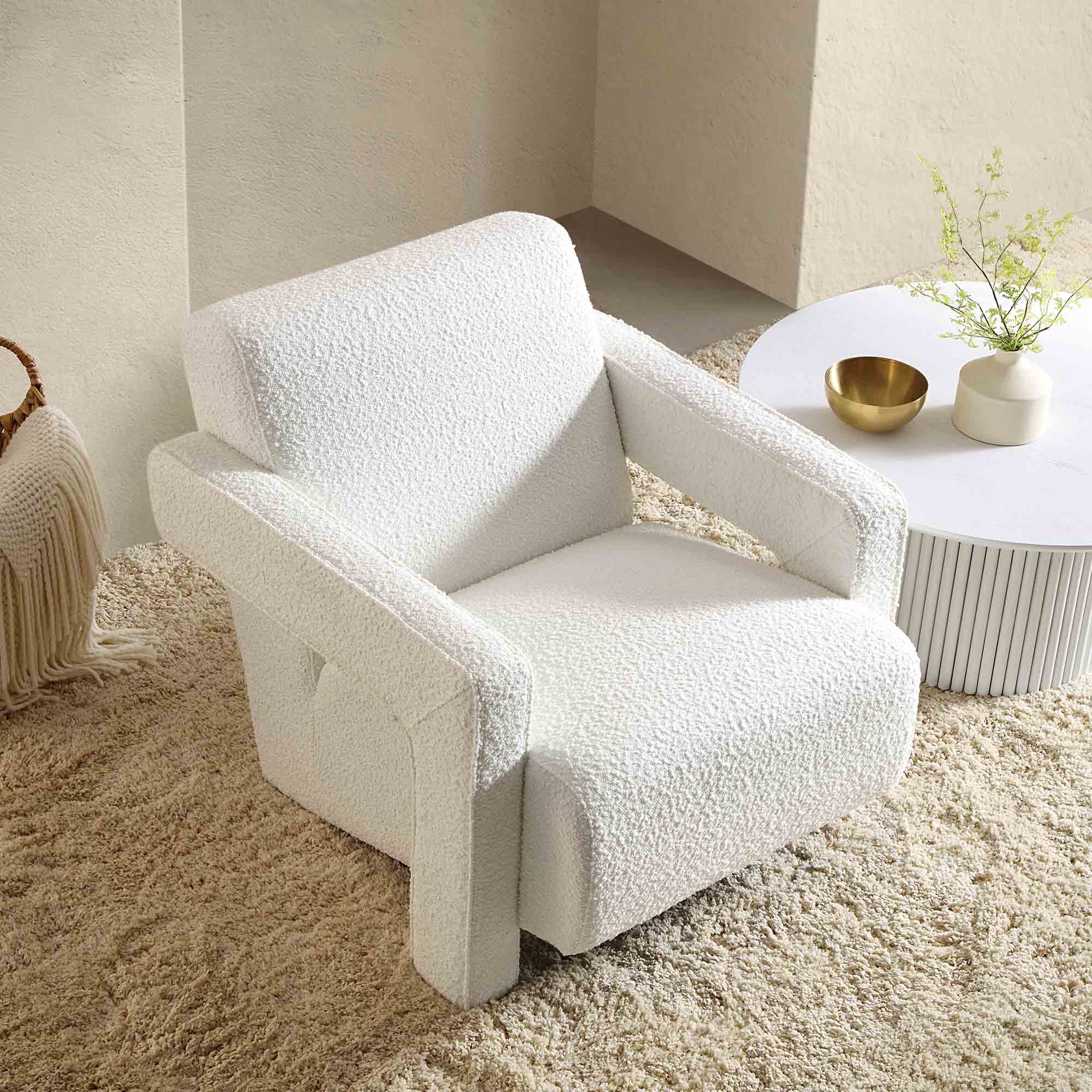 Brompton Sculptural Armchair, White Boucle