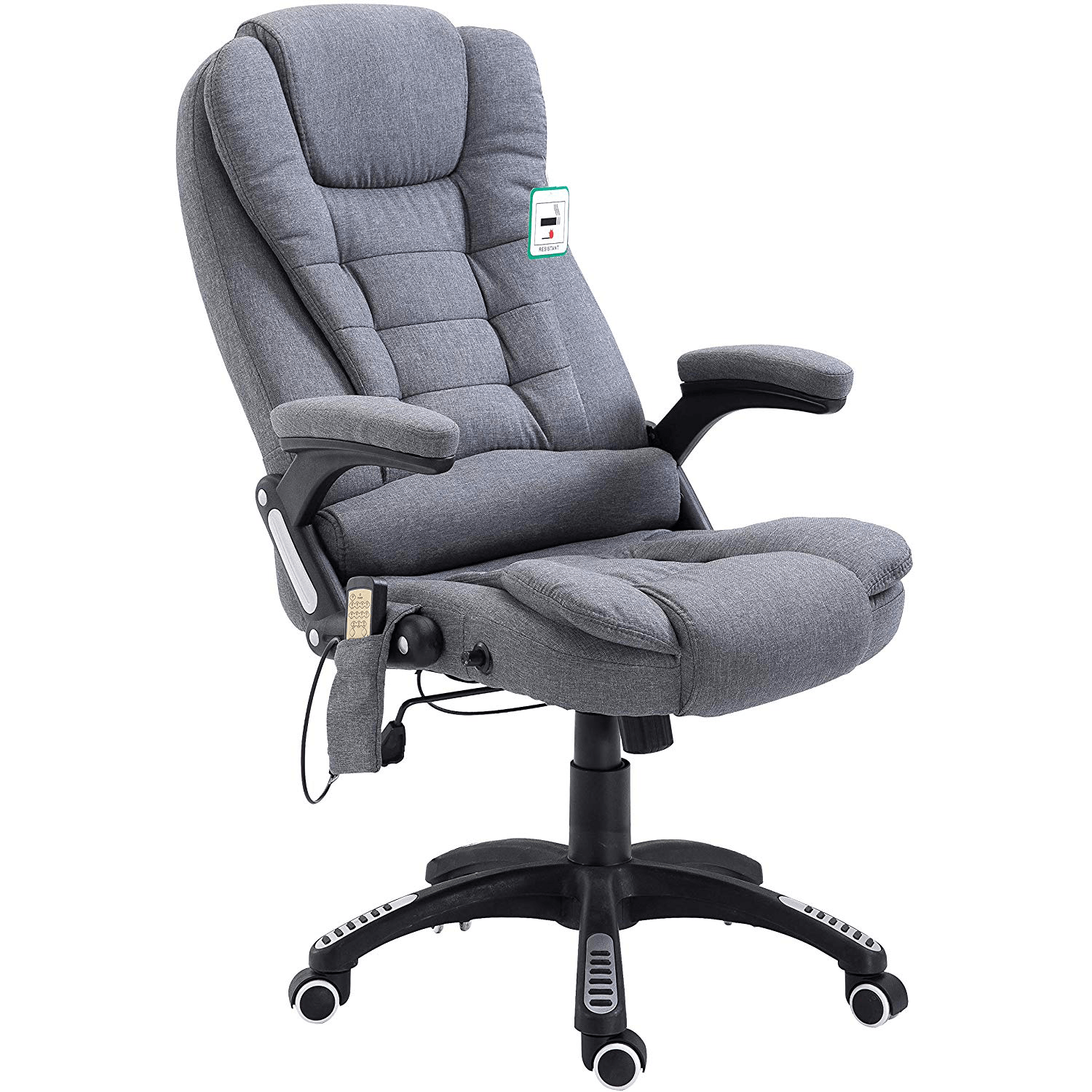 Executive Recline Padded Swivel Office Chair with Vibrating Massage Function, MM17 Grey Fabric