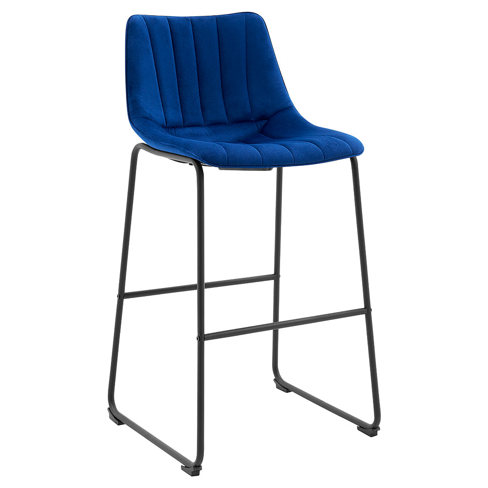 Sutton Set of 2 Fluted Back Bar Stools (Blue Velvet)