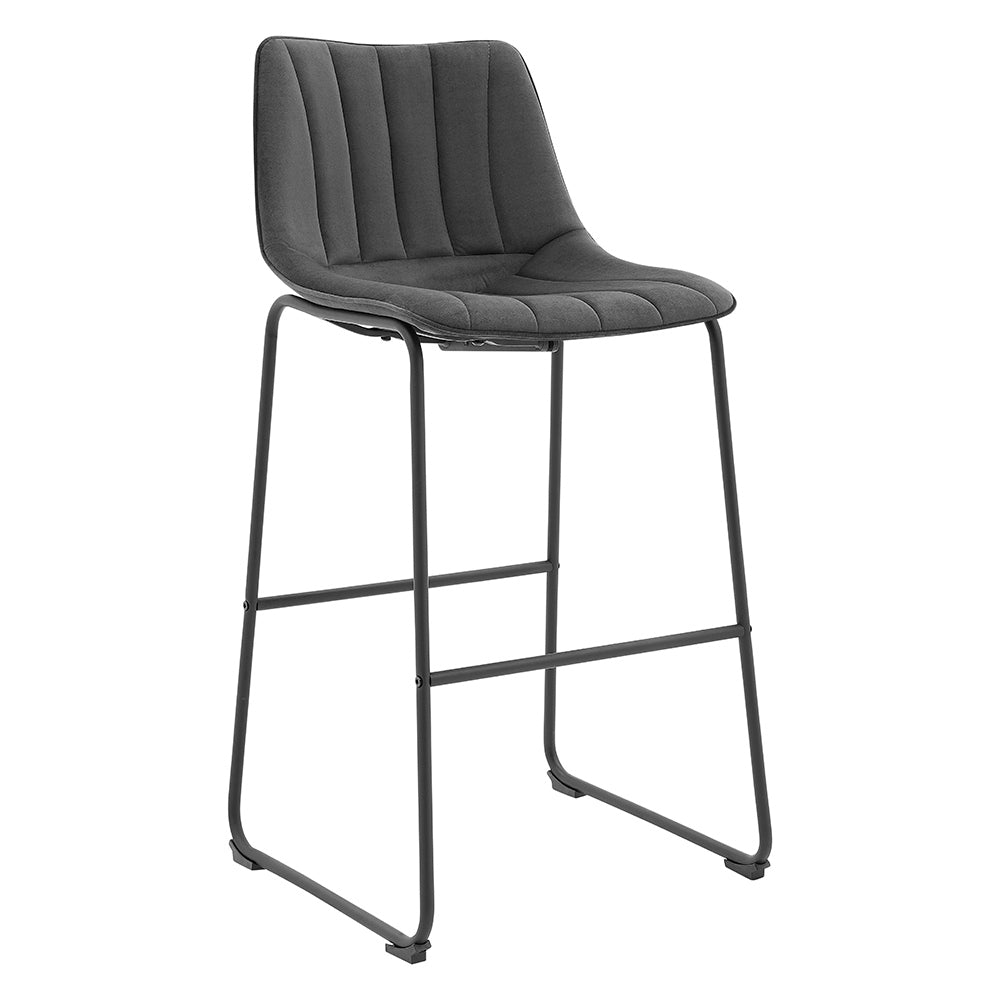 Sutton Set of 2 Fluted Back Bar Stools (Grey Velvet)