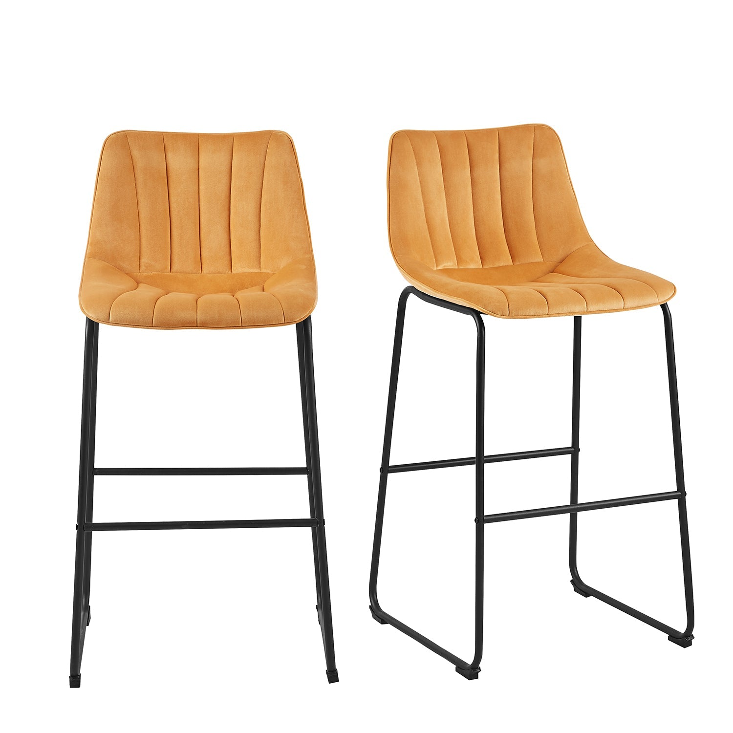 Sutton Set of 2 Fluted Back Bar Stools (Mustard Velvet)