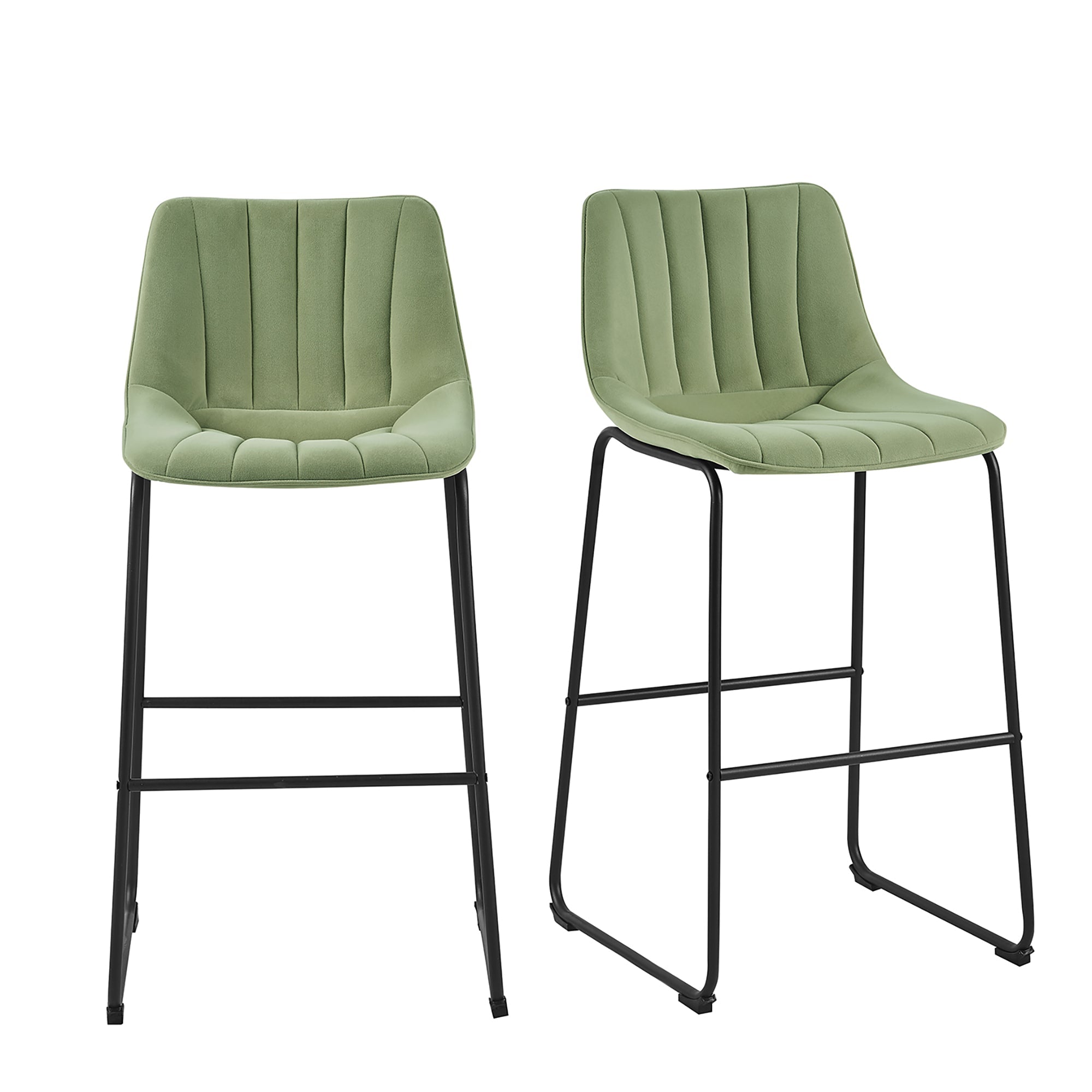 Sutton Set of 2 Fluted Back Bar Stools (Sage Green Velvet)