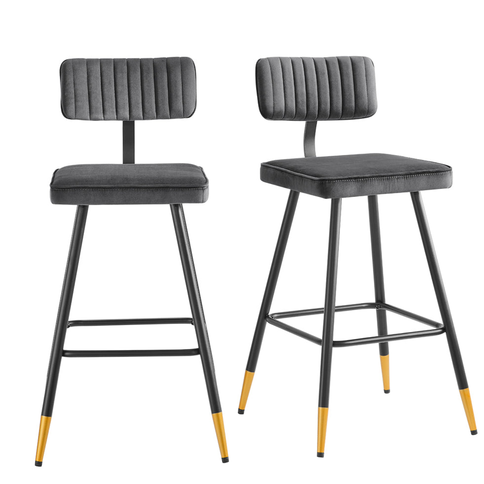 Charlecote Set of 2 Dark Grey Velvet Upholstered Bar Stools