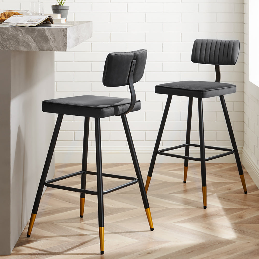 Charlecote Set of 2 Dark Grey Velvet Upholstered Bar Stools