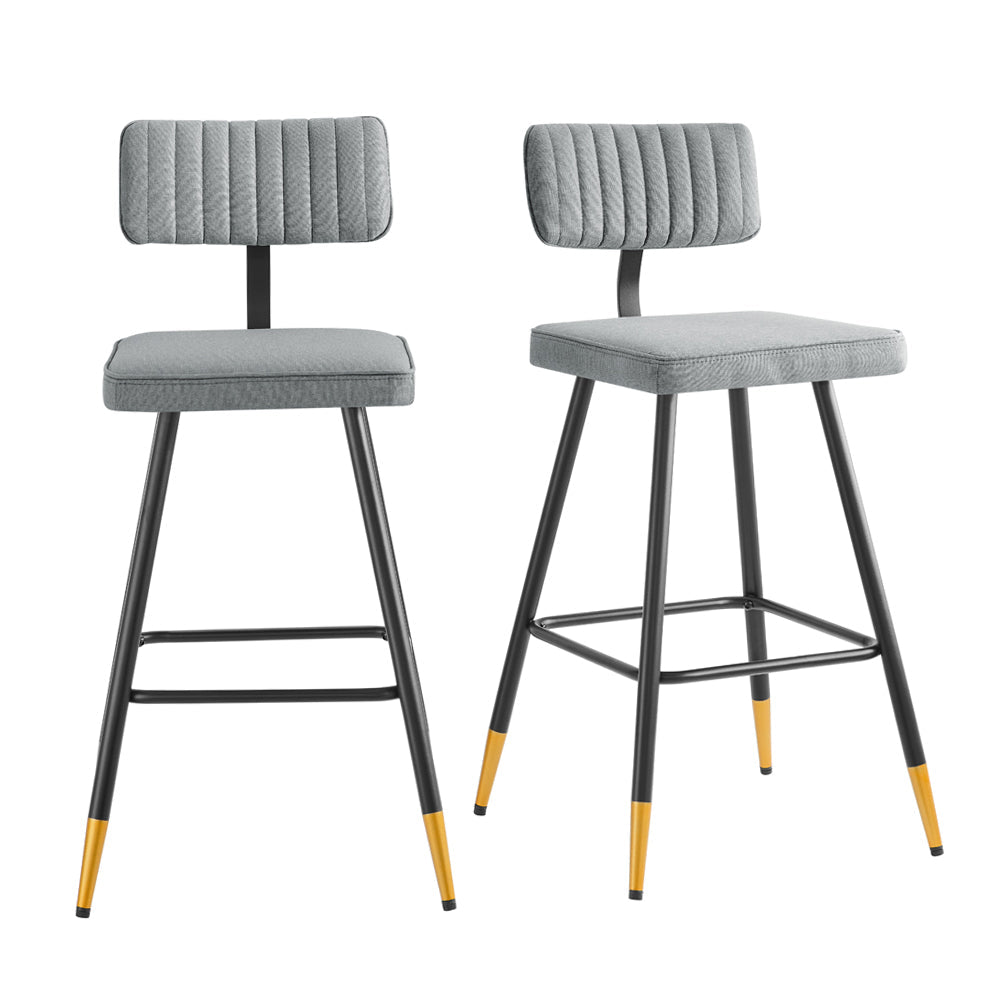 Charlecote Set of 2 Light Grey Fabric Upholstered Bar Stools