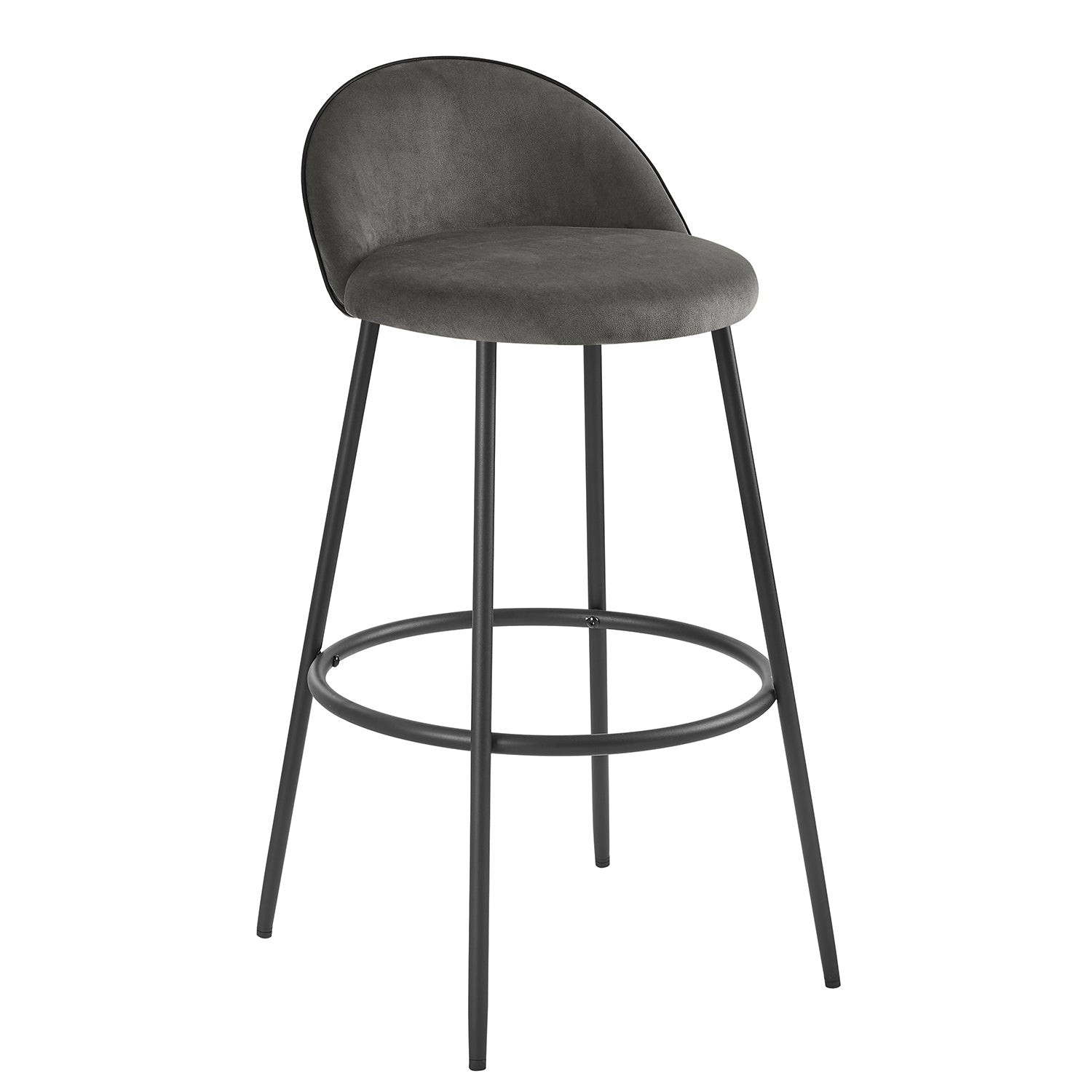 Barton Set of 2 Grey Velvet Upholstered Bar Stools with Contrast Piping