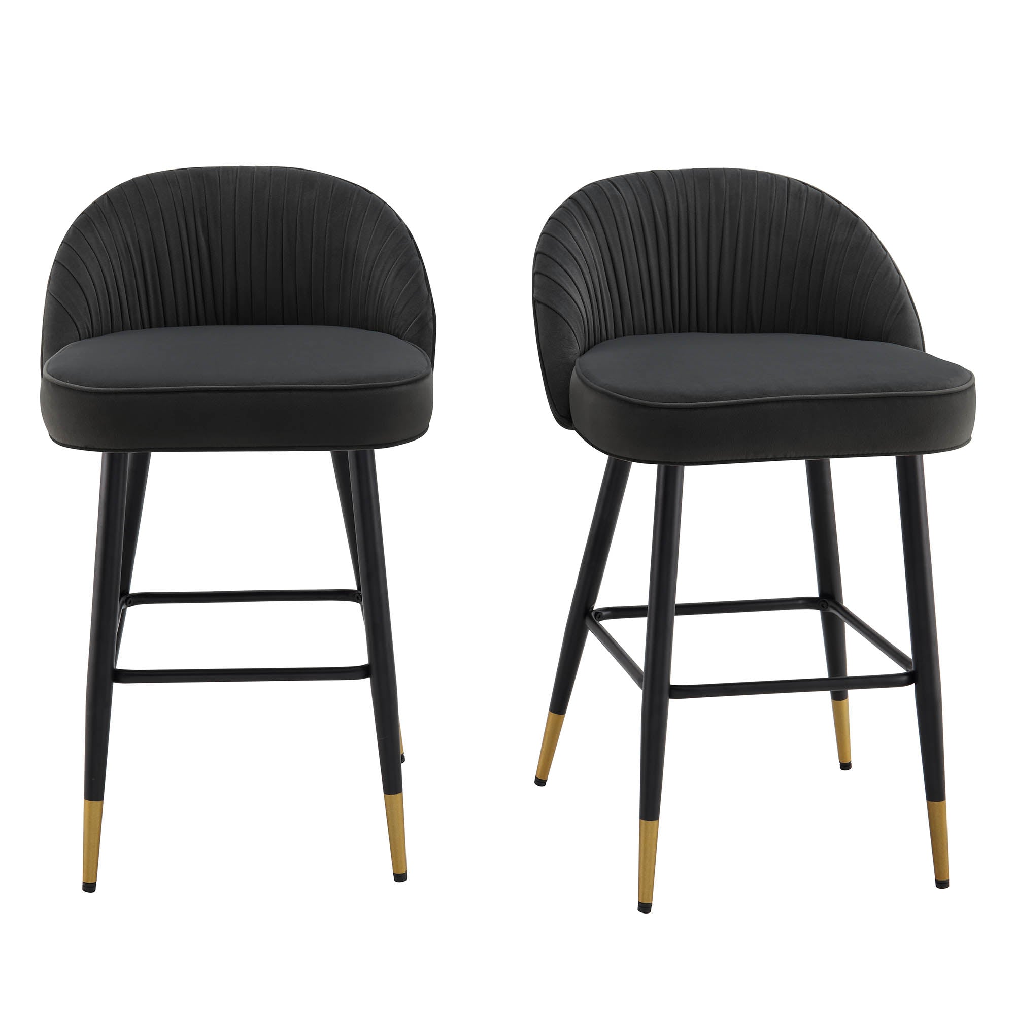 Miyae Set of 2 Pleated Charcoal Velvet Upholstered Counter Stools