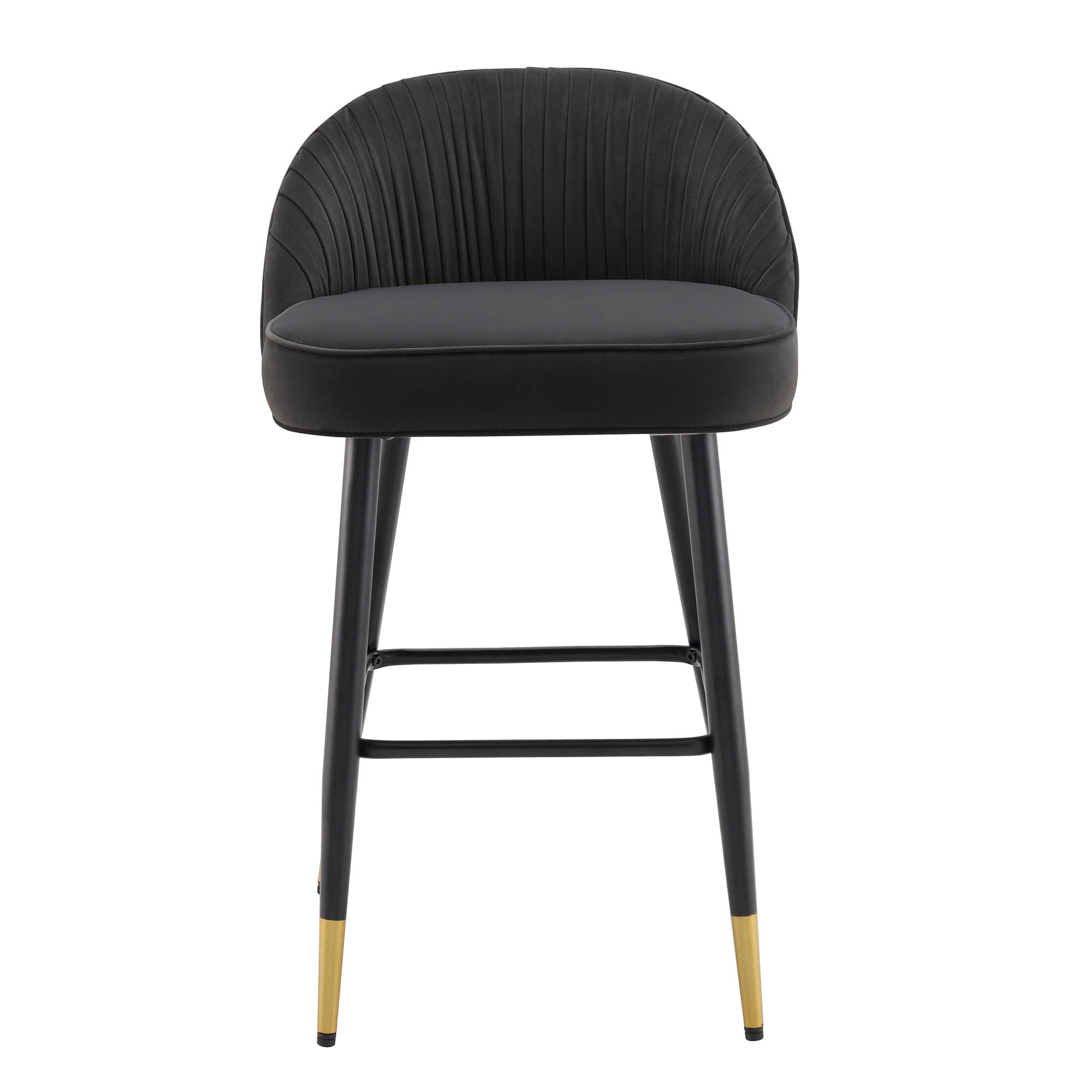 Miyae Set of 2 Pleated Charcoal Velvet Upholstered Counter Stools