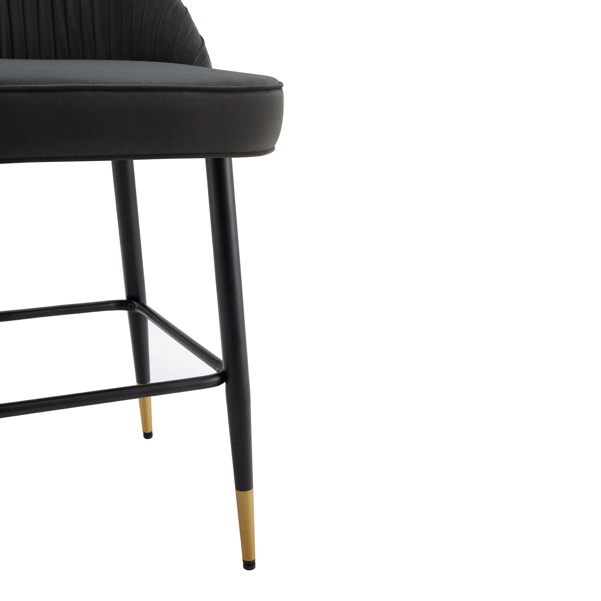 Miyae Set of 2 Pleated Charcoal Velvet Upholstered Counter Stools