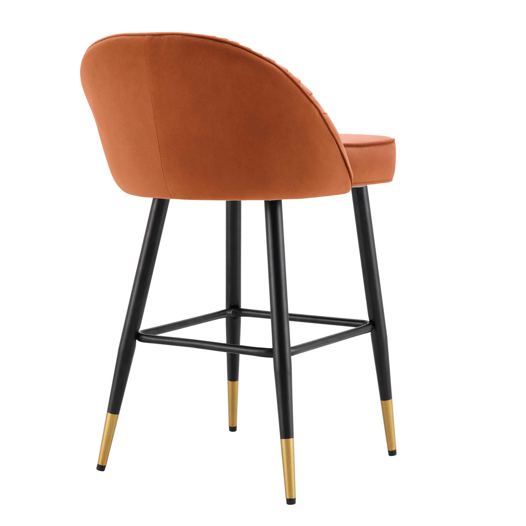 Miyae Set of 2 Pleated Burnt Orange Velvet Upholstered Counter Stools