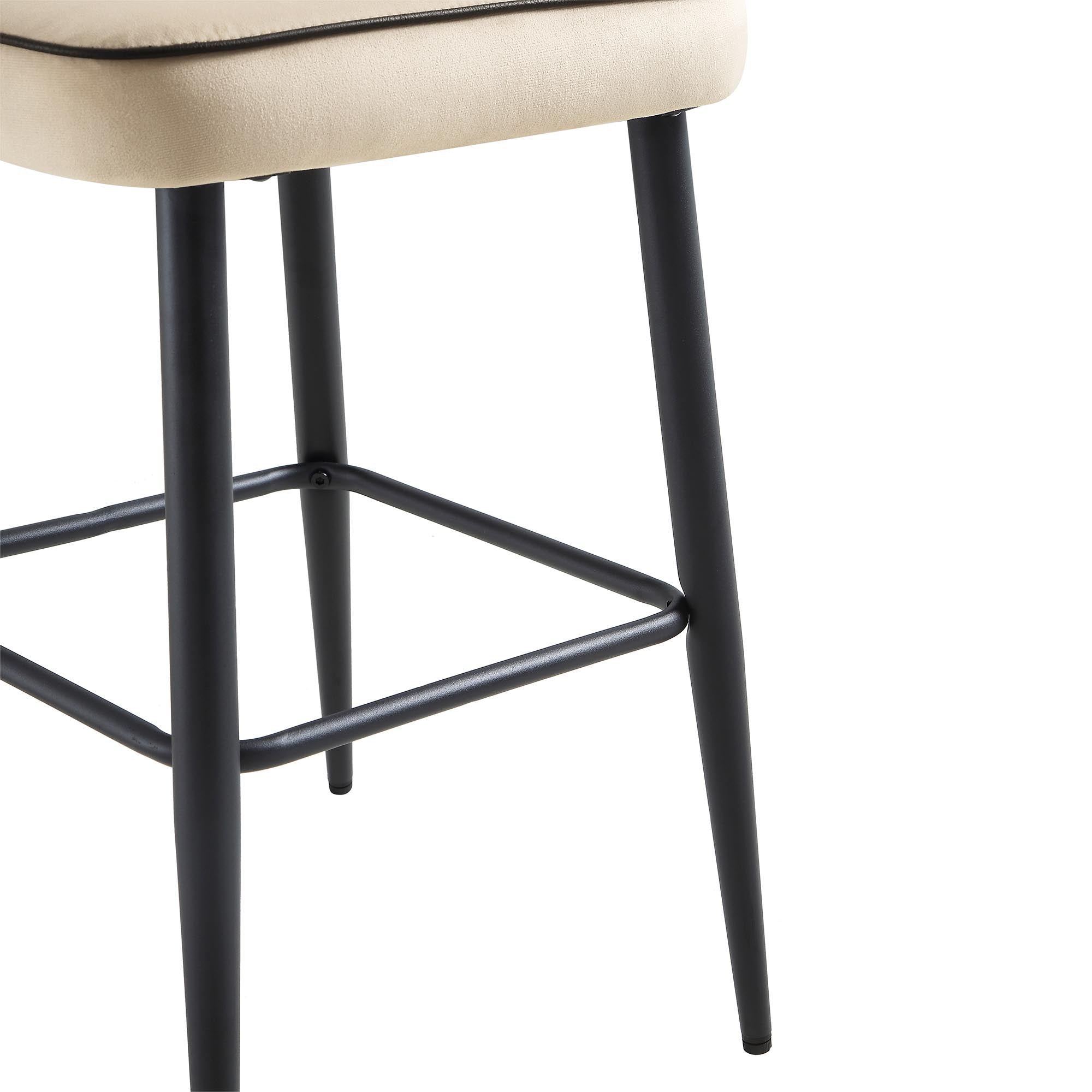 Oakley Set of 2 Champagne Velvet Upholstered Counter Stools with Contrast Piping