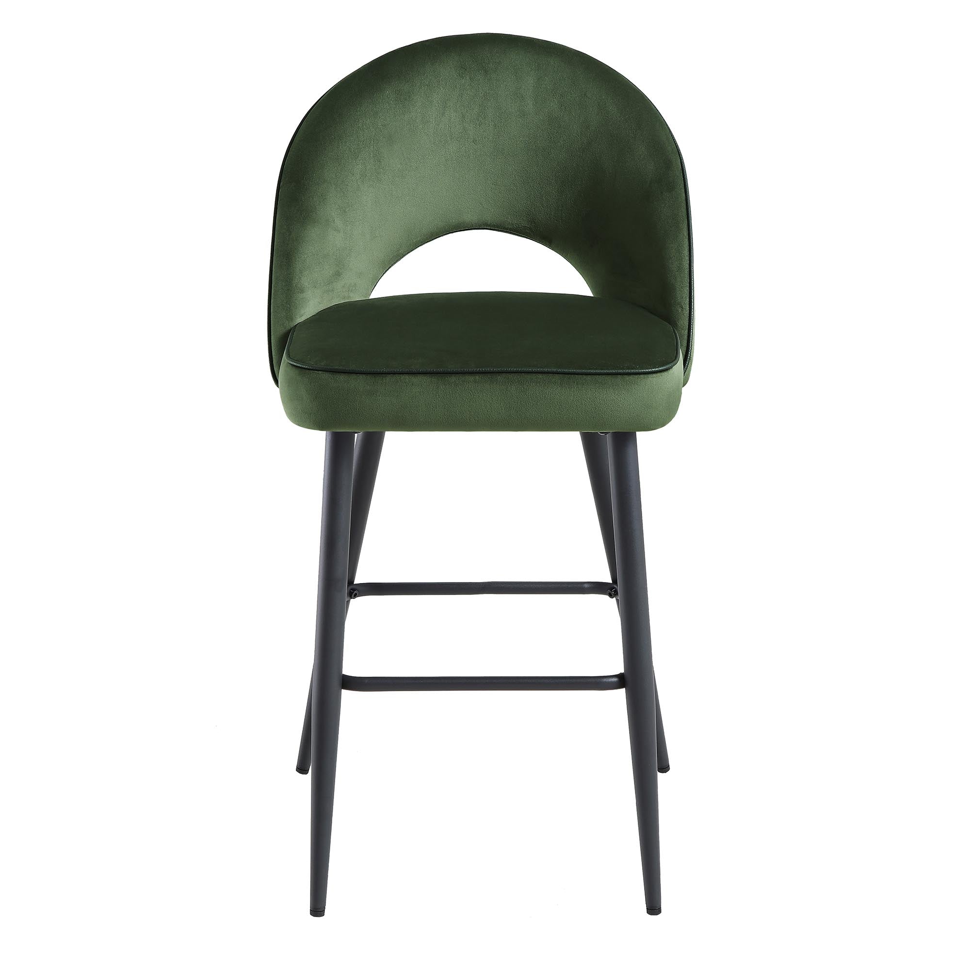 Oakley Set of 2 Dark Green Velvet Upholstered Counter Stools with Contrast Piping