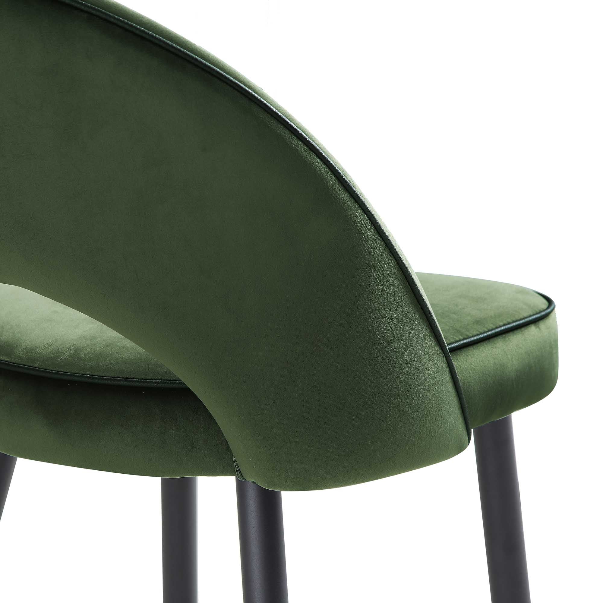 Oakley Set of 2 Dark Green Velvet Upholstered Counter Stools with Contrast Piping