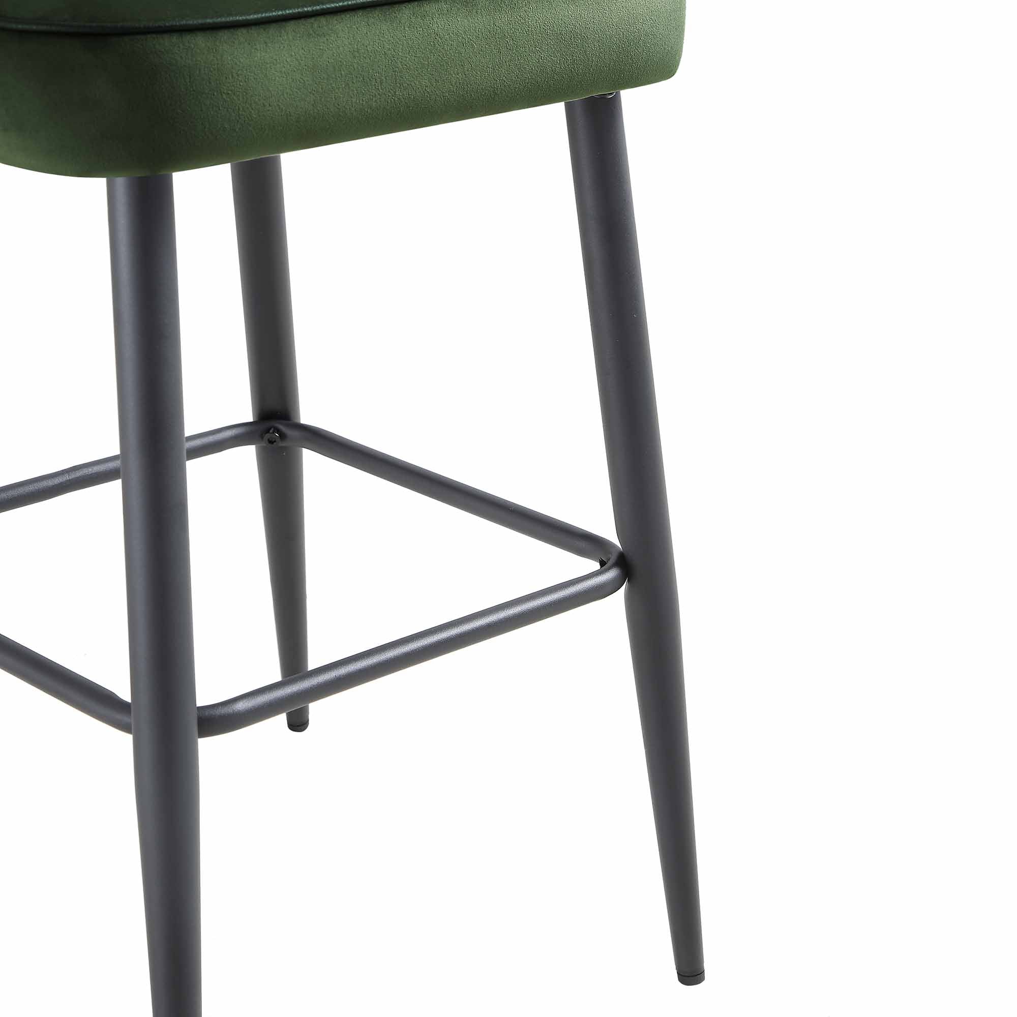 Oakley Set of 2 Dark Green Velvet Upholstered Counter Stools with Contrast Piping