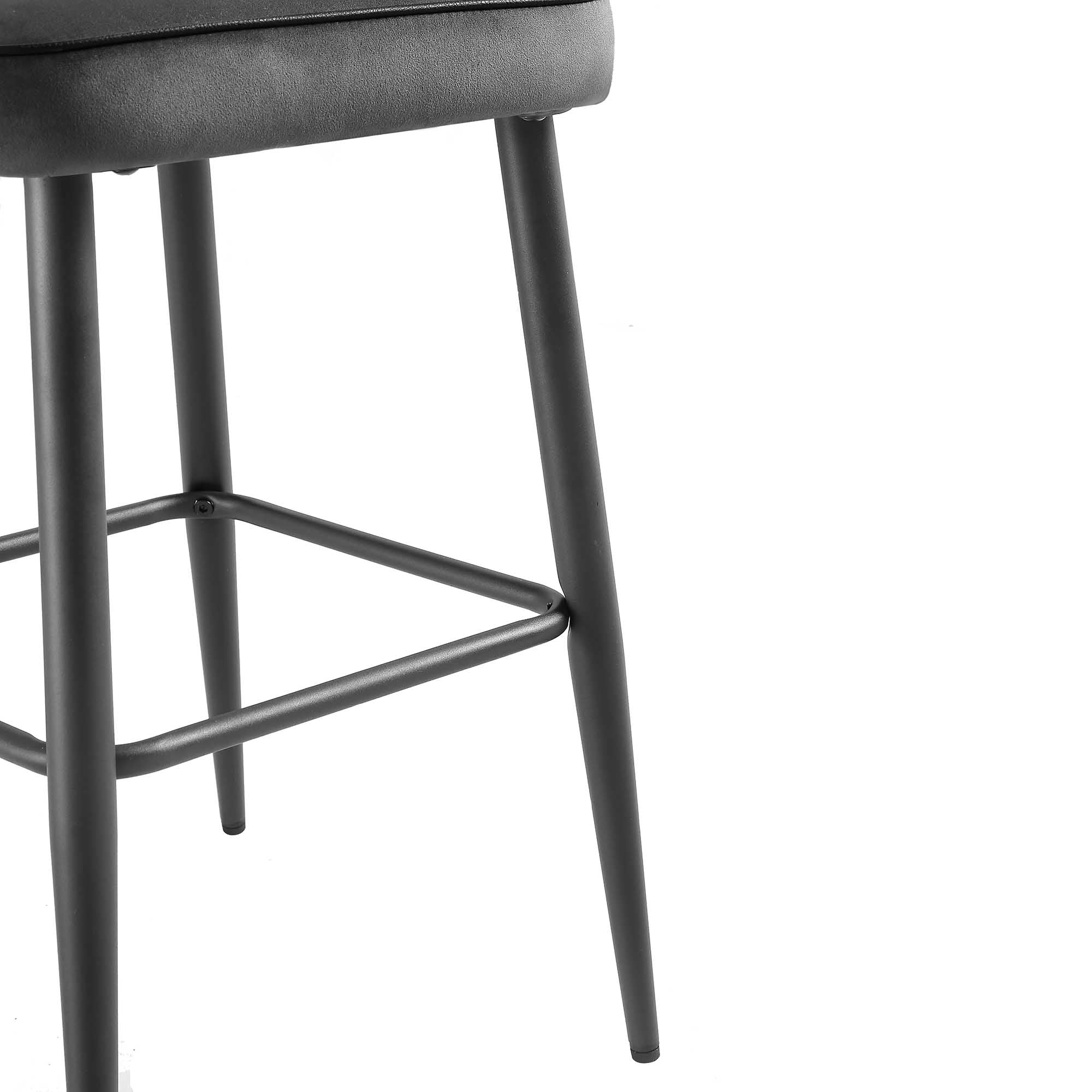 Oakley Set of 2 Dark Gray Velvet Upholstered Counter Stools with Contrast Piping