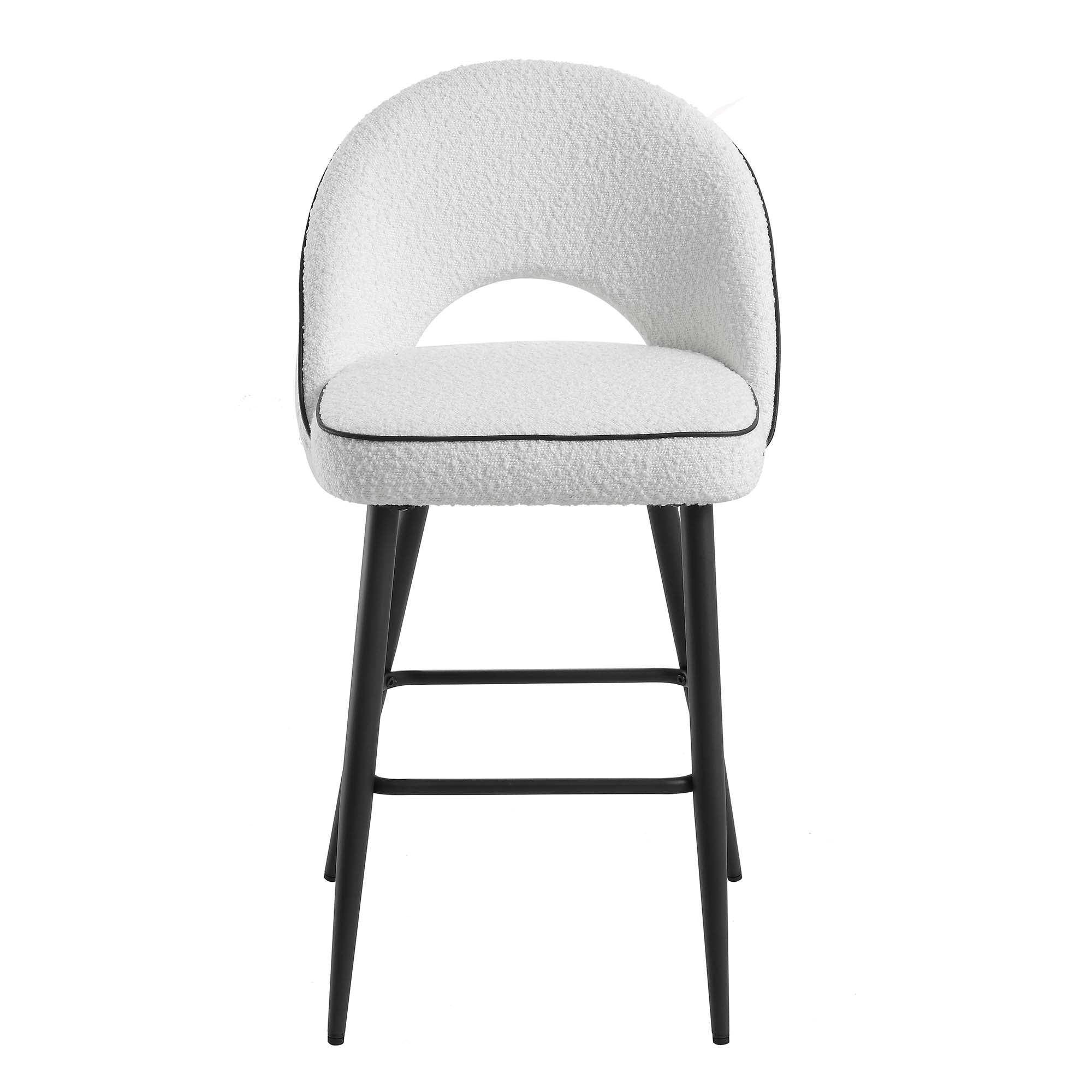 Oakley Set of 2 White Boucle Upholstered Counter Stools with Contrast Piping