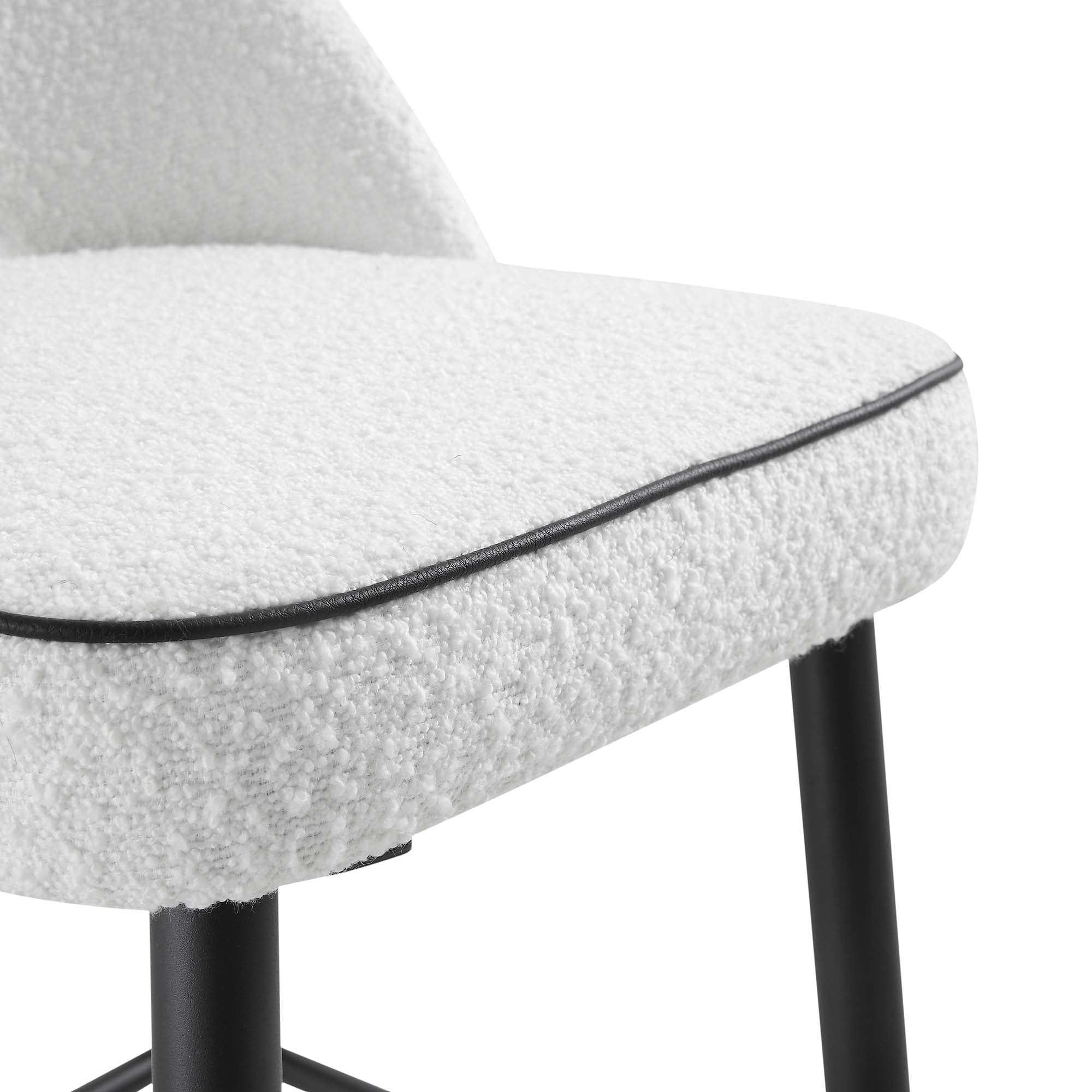 Oakley Set of 2 White Boucle Upholstered Counter Stools with Contrast Piping