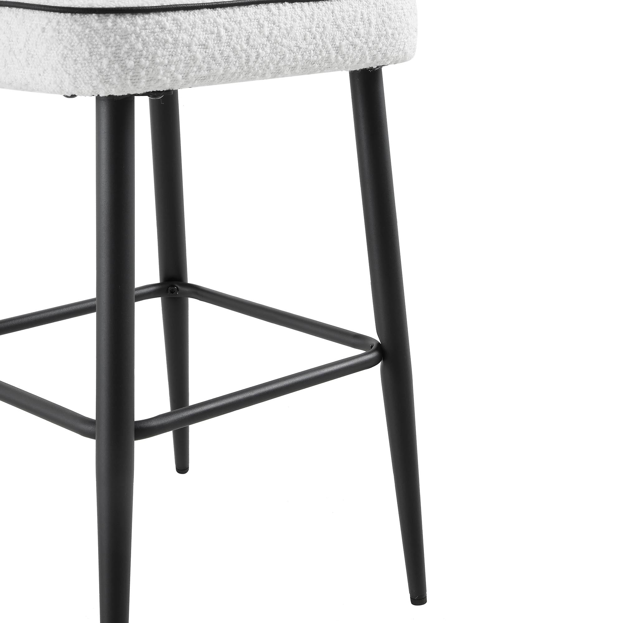 Oakley Set of 2 White Boucle Upholstered Counter Stools with Contrast Piping