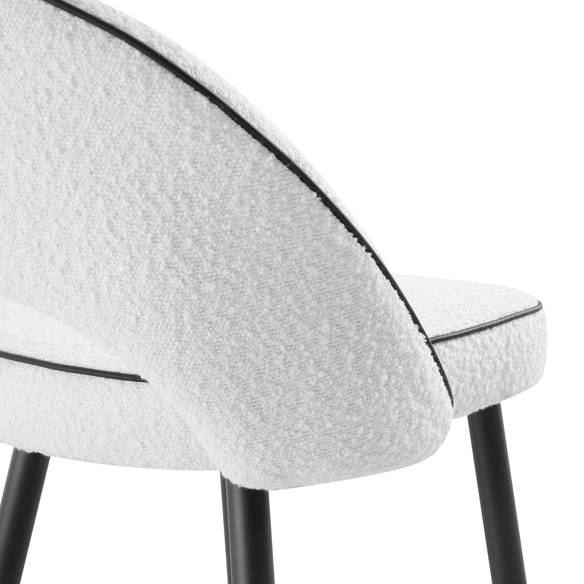 Oakley Set of 2 White Boucle Upholstered Counter Stools with Contrast Piping