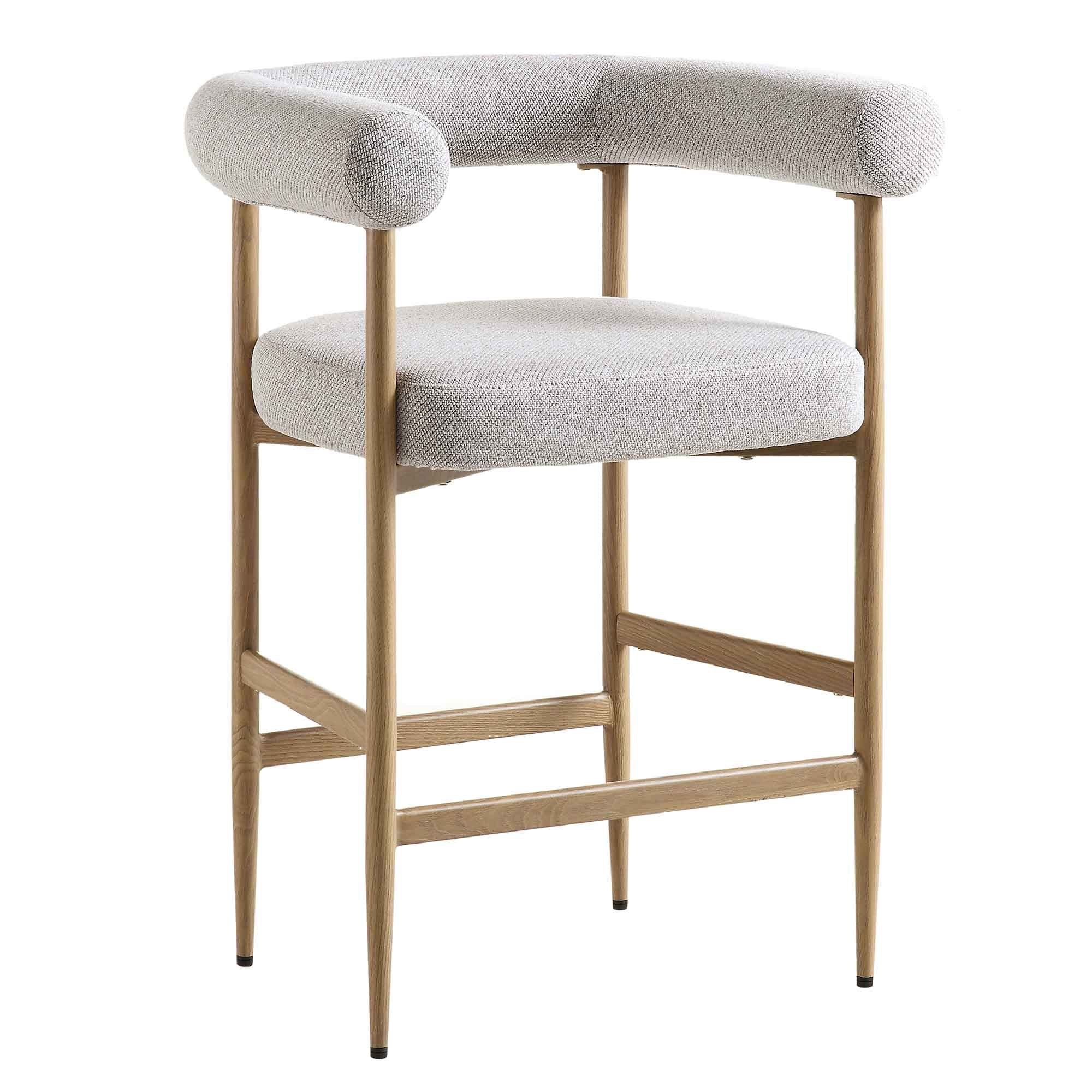 Fulbourn Beige Woven Counter Stool with Natural Wood Effect Legs