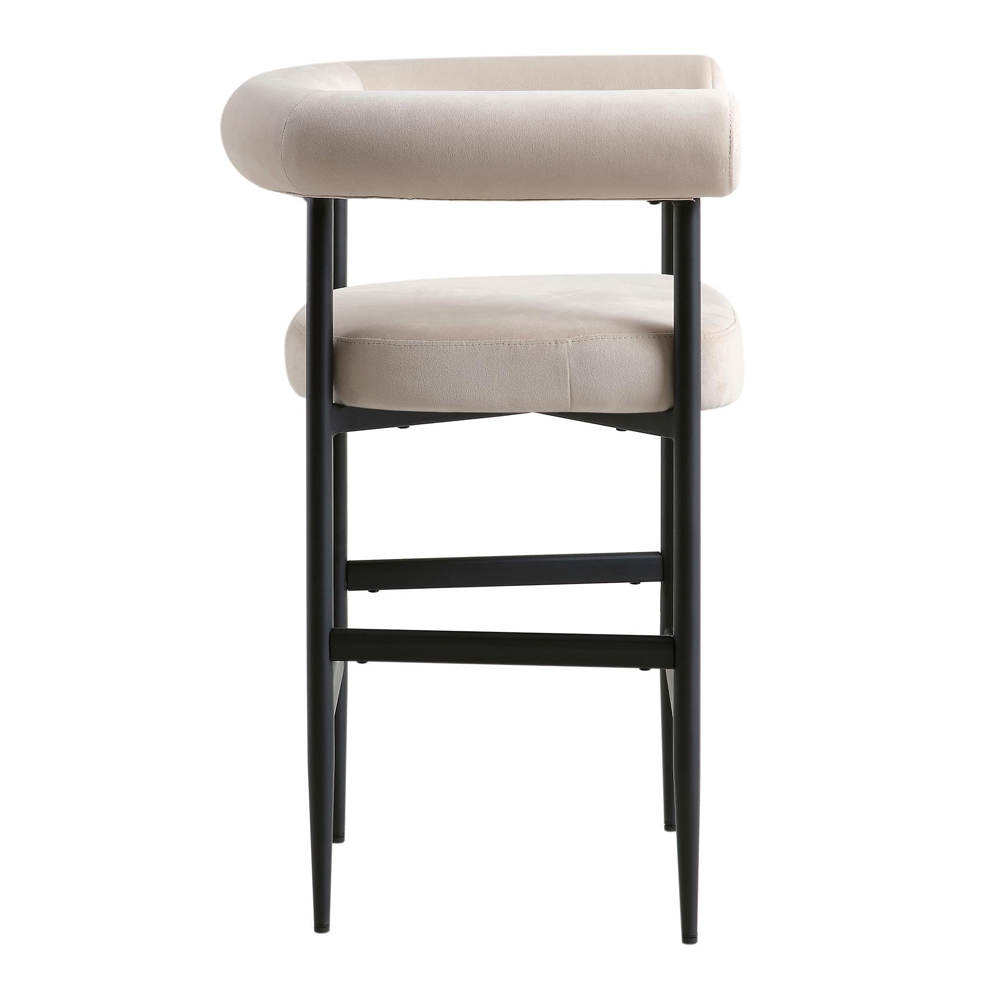 Fulbourn Champagne Velvet Counter Stool with Black Legs