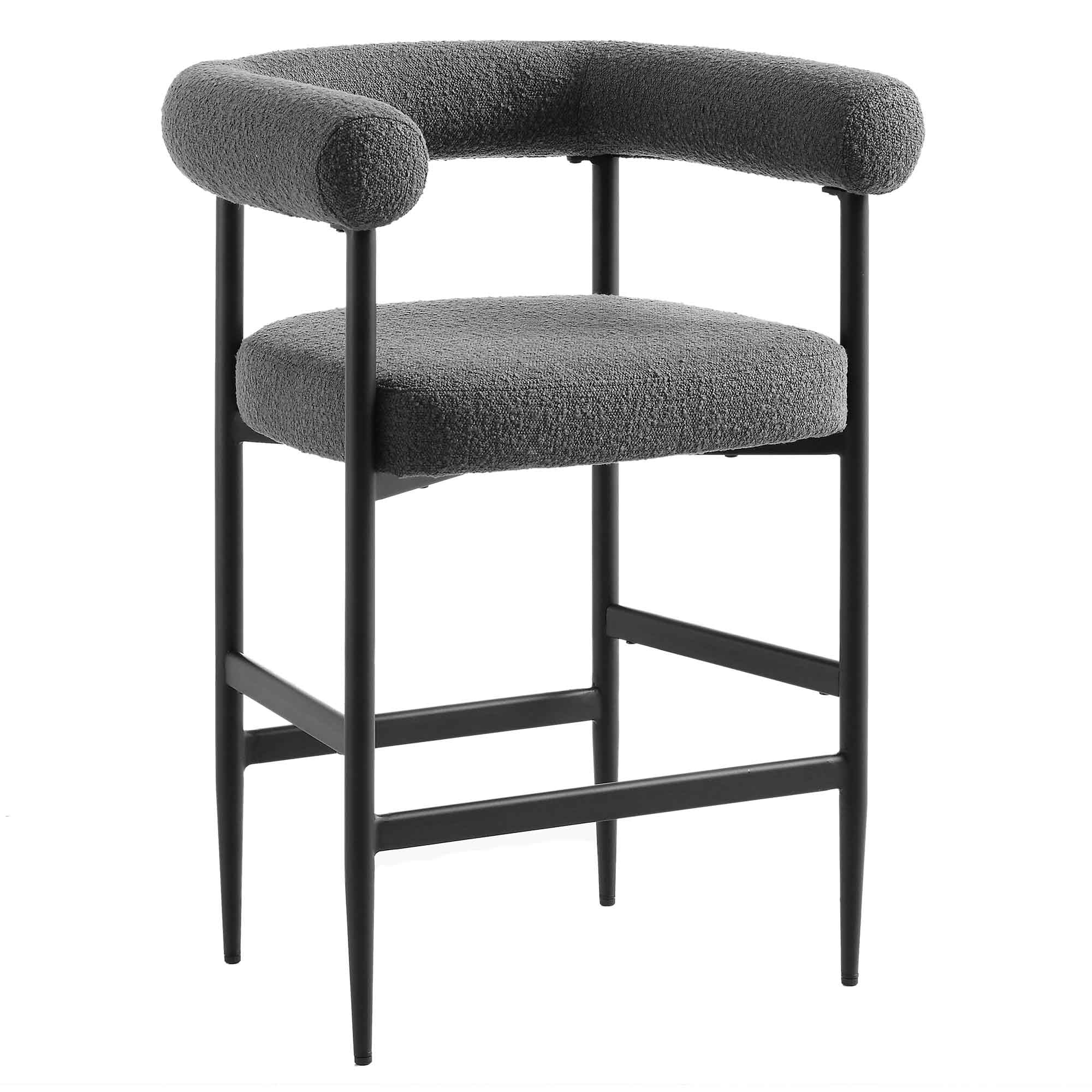 Fulbourn Charcoal Boucle Counter Stool with Black Metal Legs