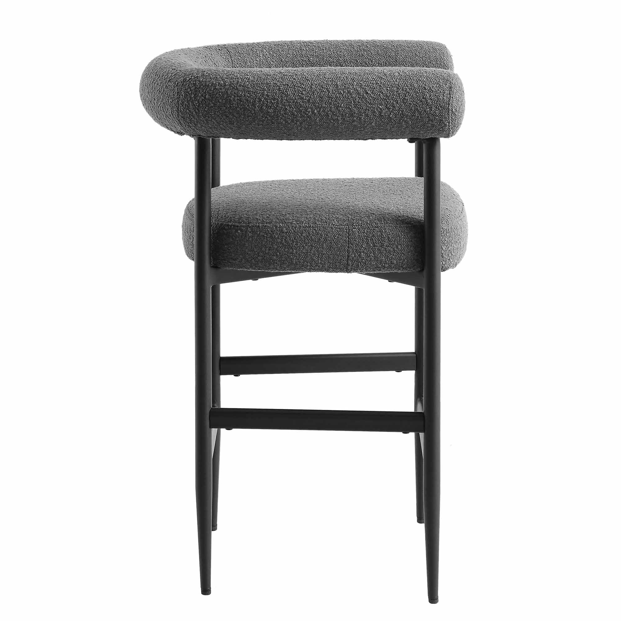 Fulbourn Charcoal Boucle Counter Stool with Black Metal Legs