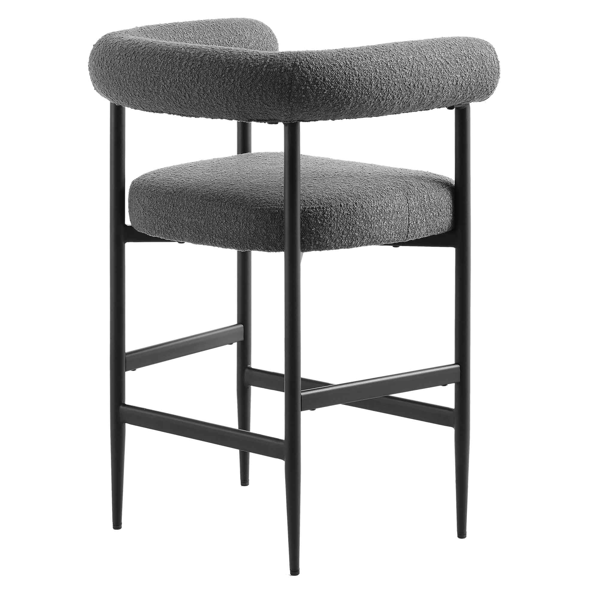 Fulbourn Charcoal Boucle Counter Stool with Black Metal Legs