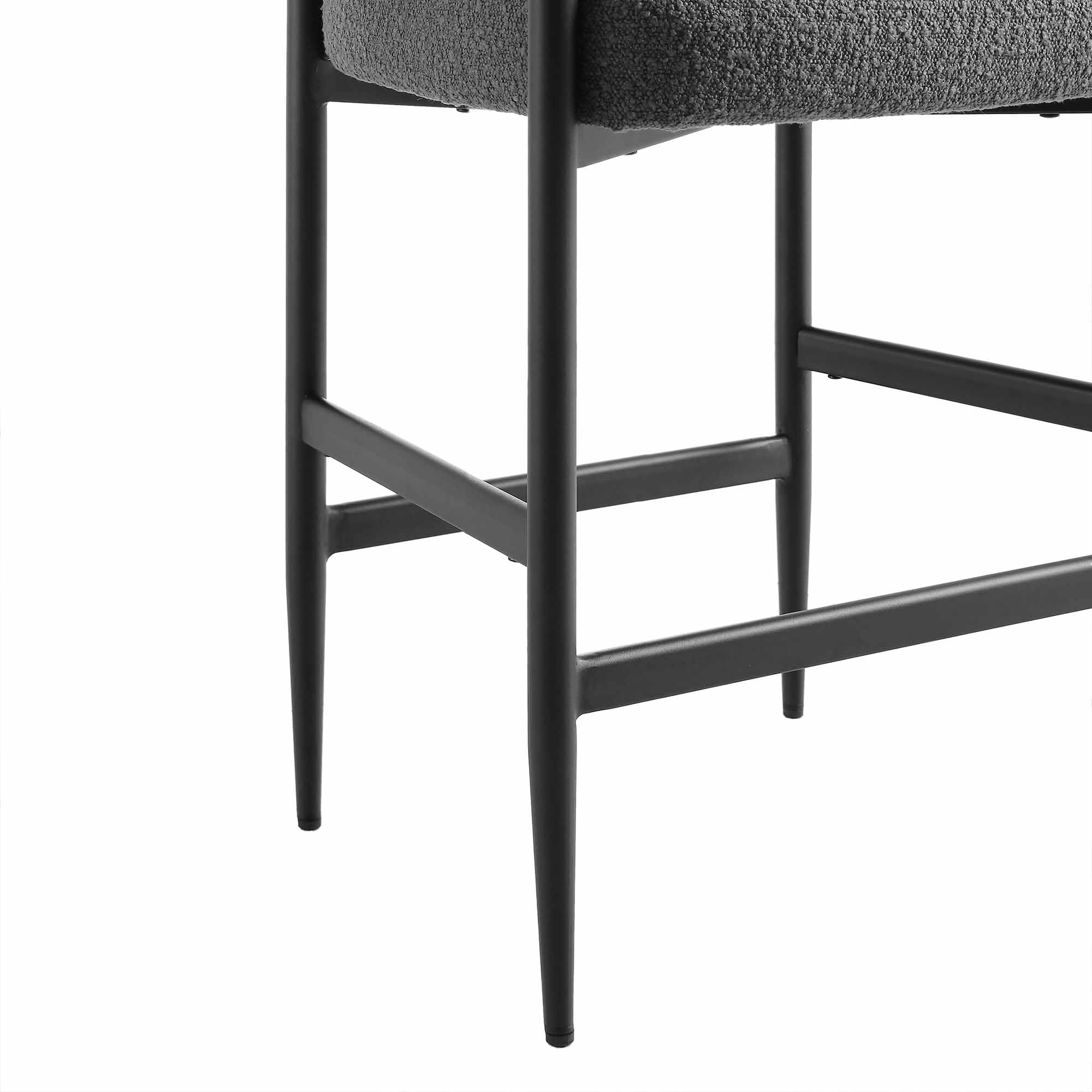 Fulbourn Charcoal Boucle Counter Stool with Black Metal Legs