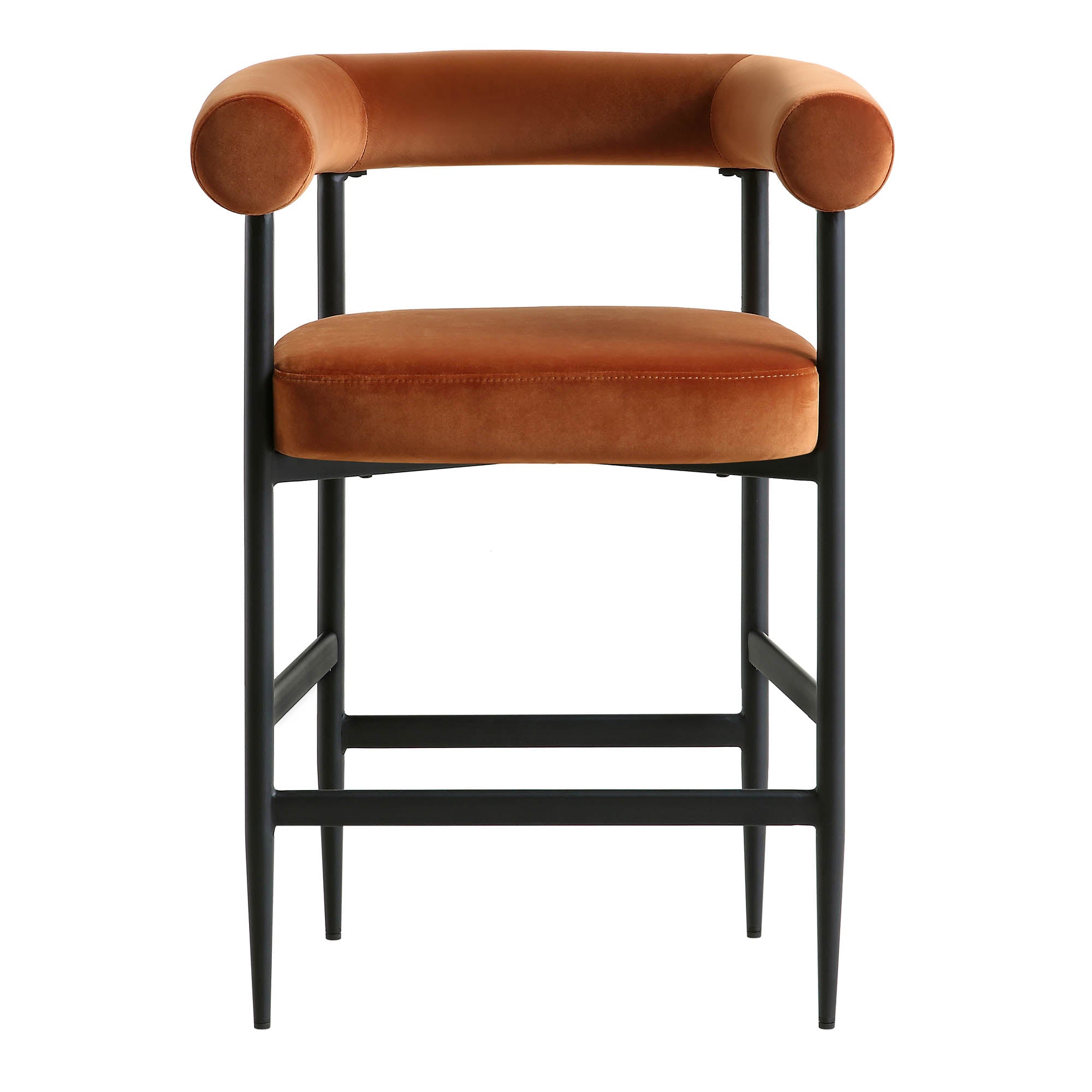 Fulbourn Rust Velvet Counter Stool with Black Legs