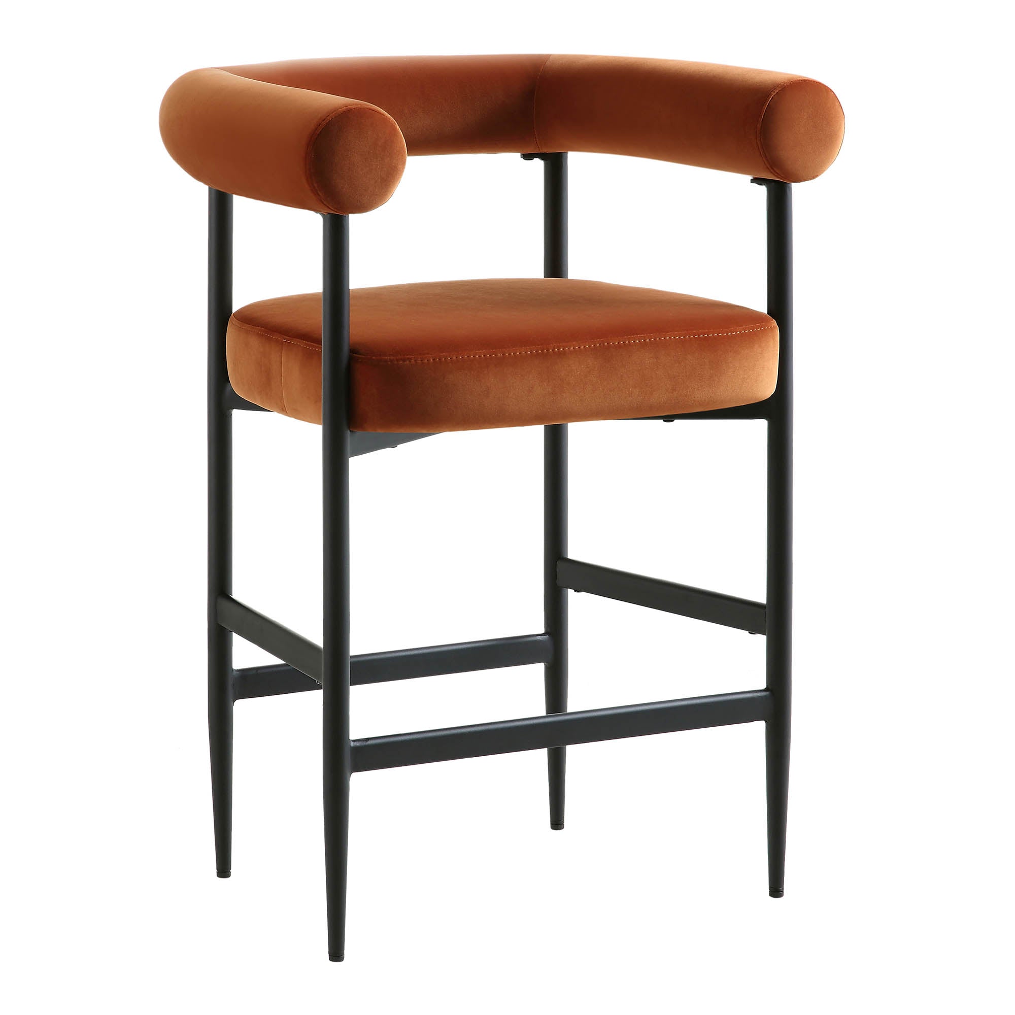 Fulbourn Rust Velvet Counter Stool with Black Legs